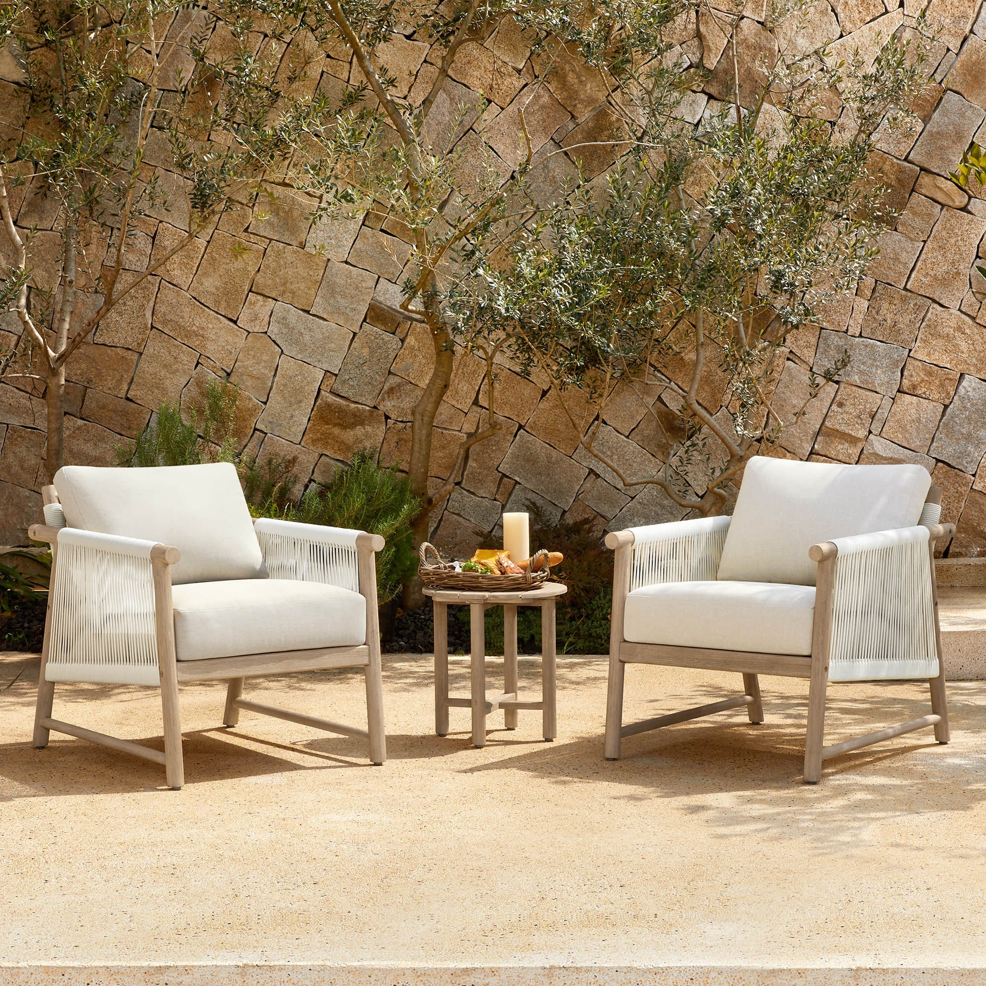 Sienna Modern Acacia Wood Rope Outdoor Bistro Set