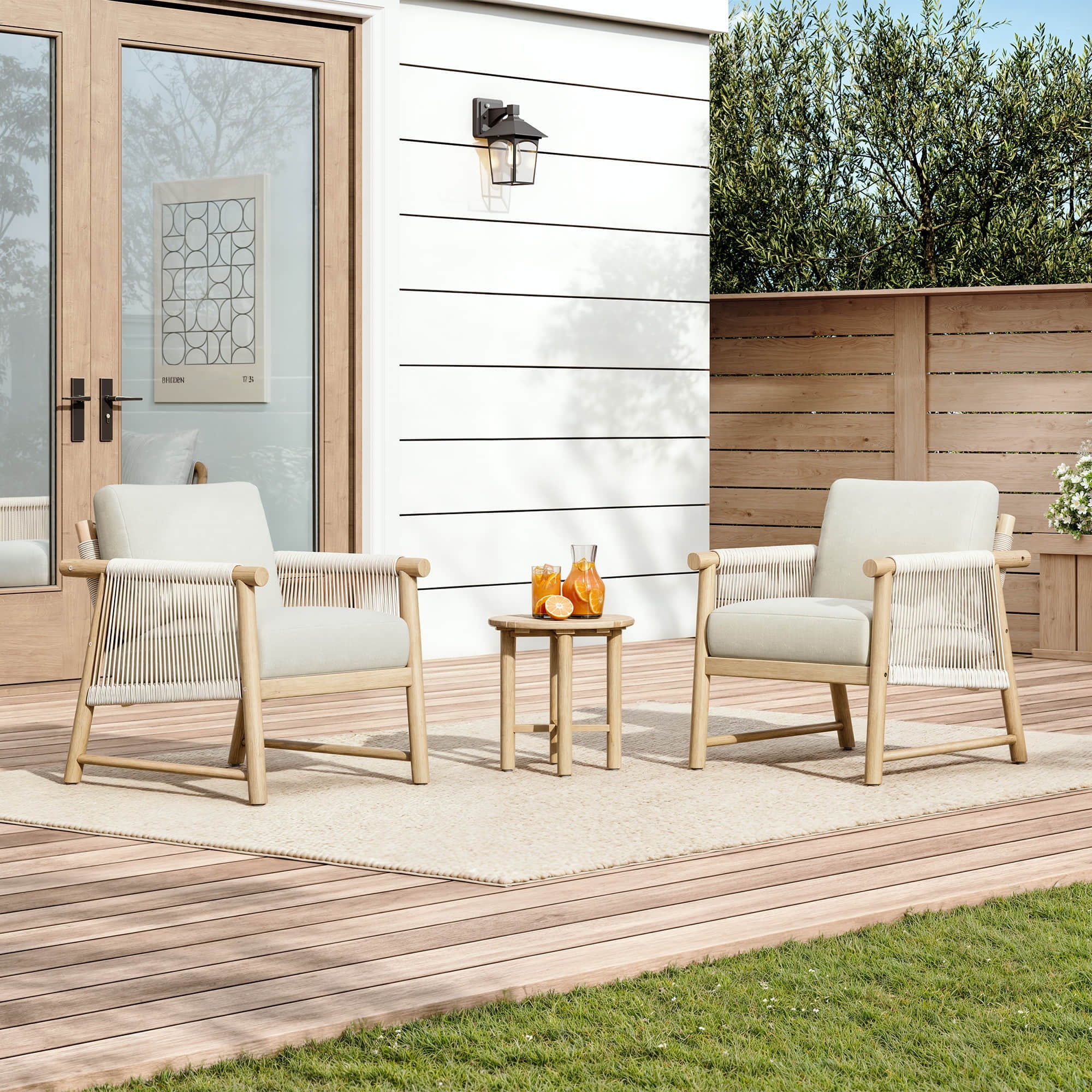 Sienna Modern Acacia Wood Rope Outdoor Bistro Set