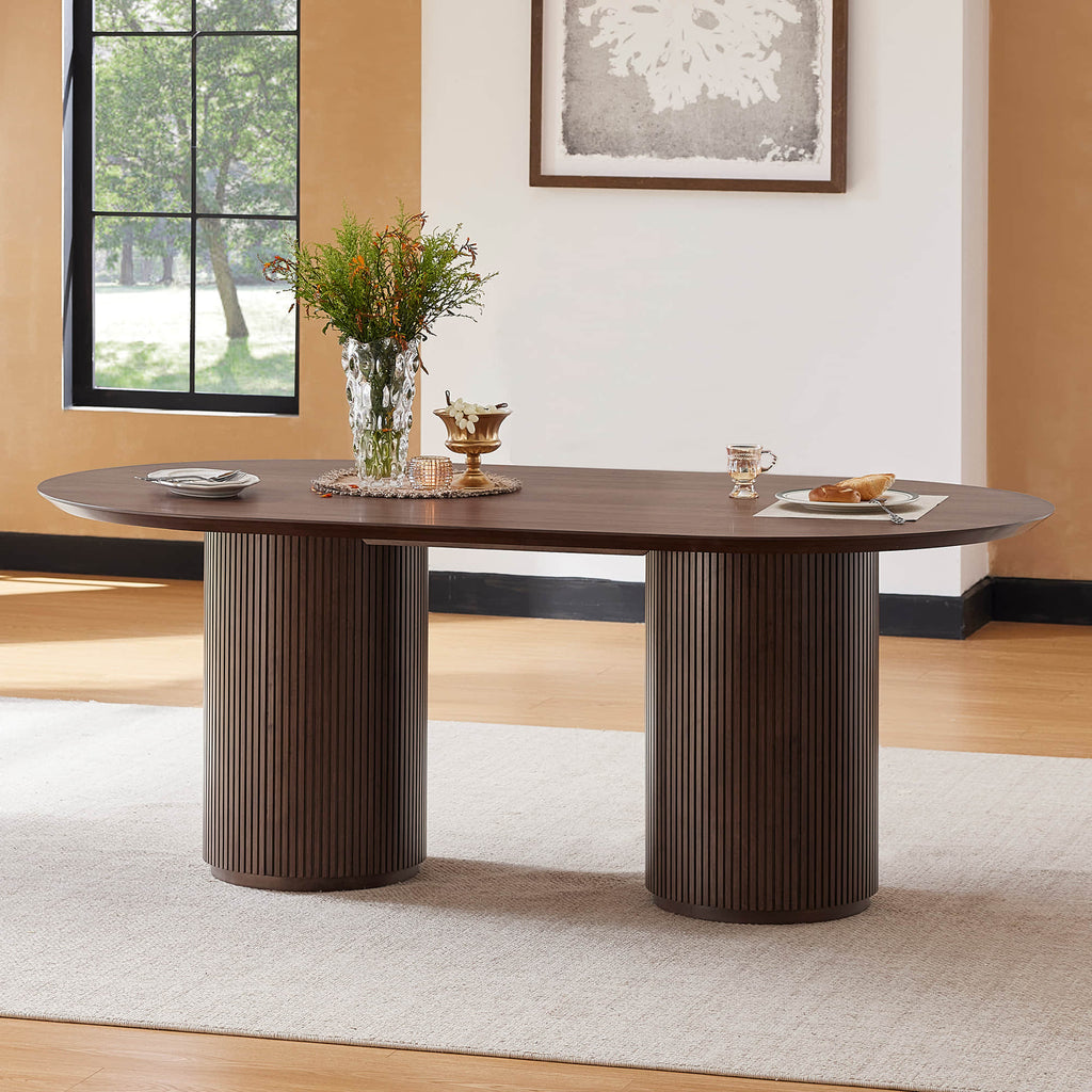 Coral Fluted Oval Wood Dining Table for 4