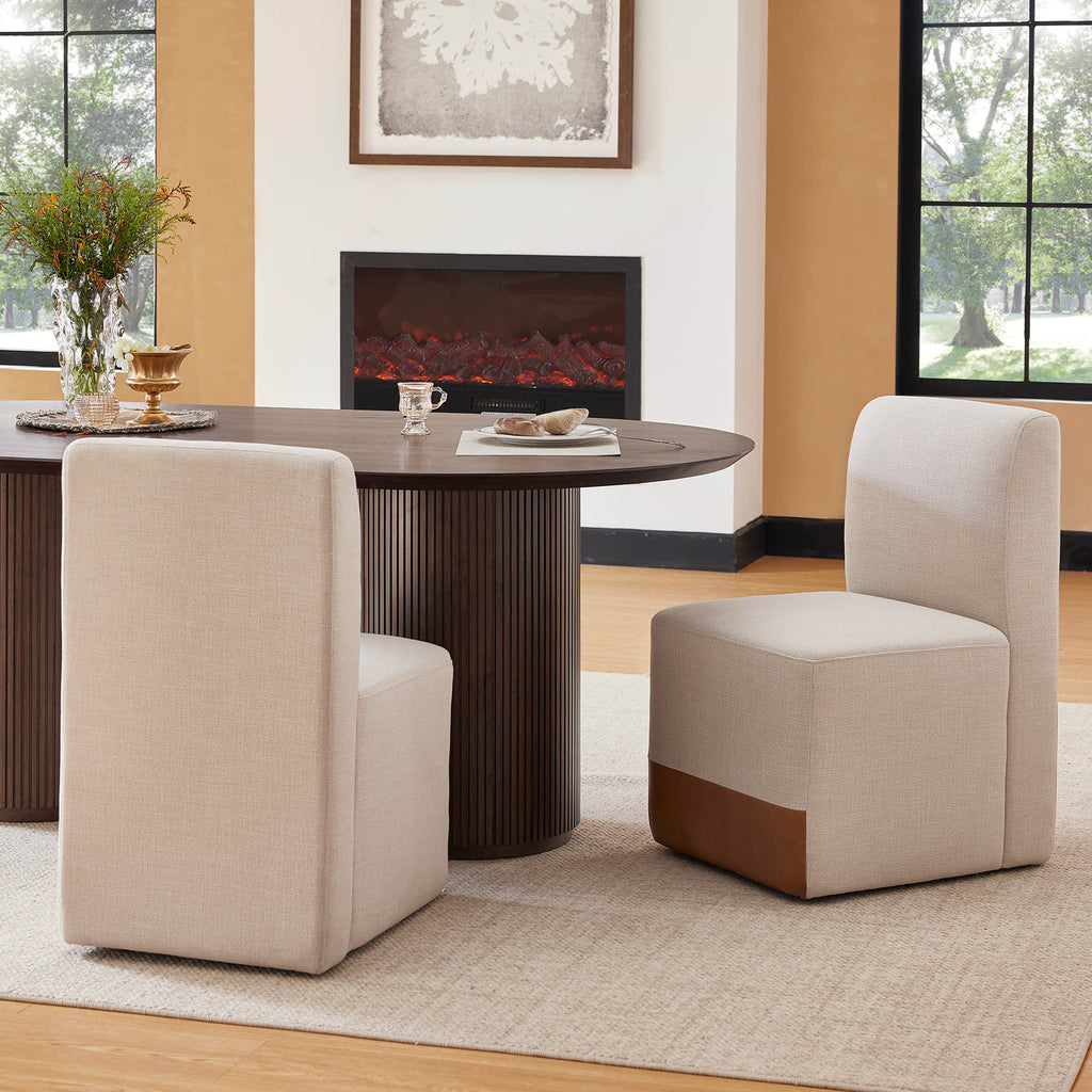 Coral Fluted Oval Wood Dining Table for 4