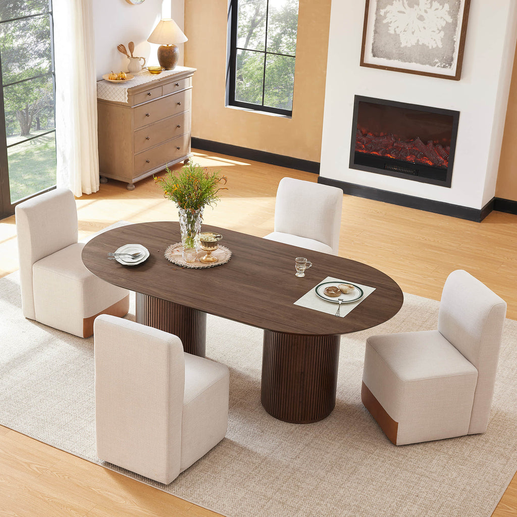 Coral Fluted Oval Wood Dining Table for 4