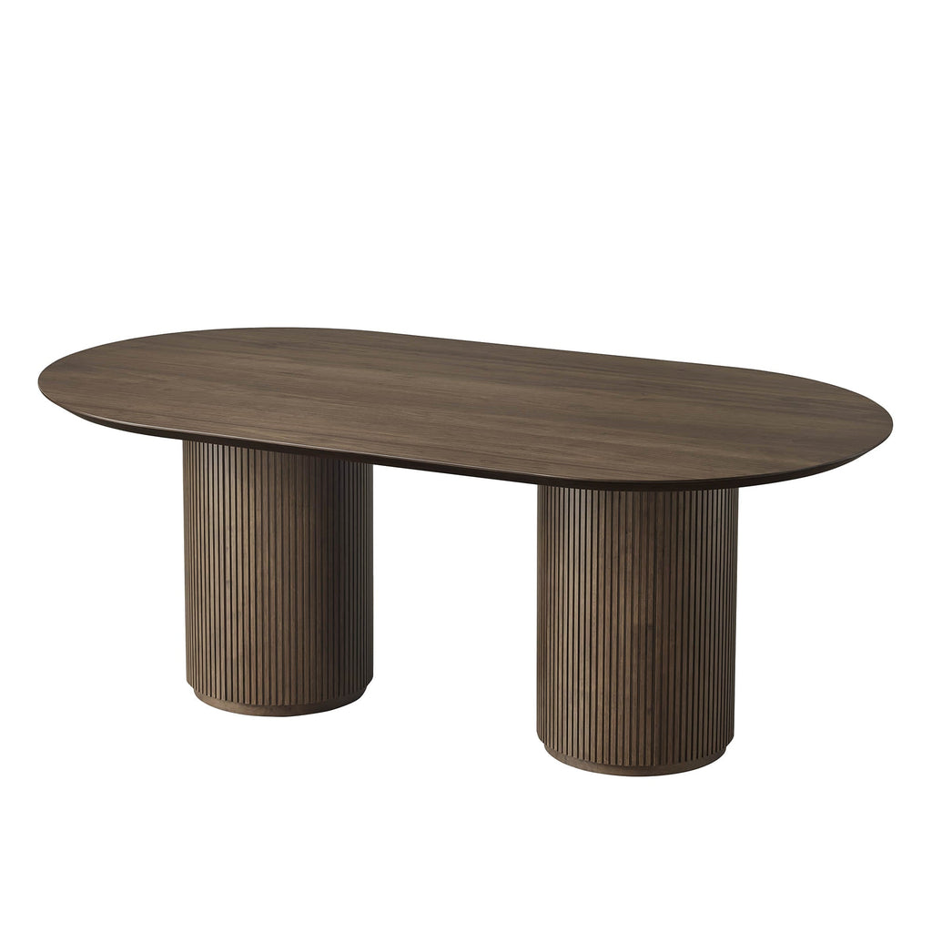 Coral Fluted Oval Wood Dining Table for 4