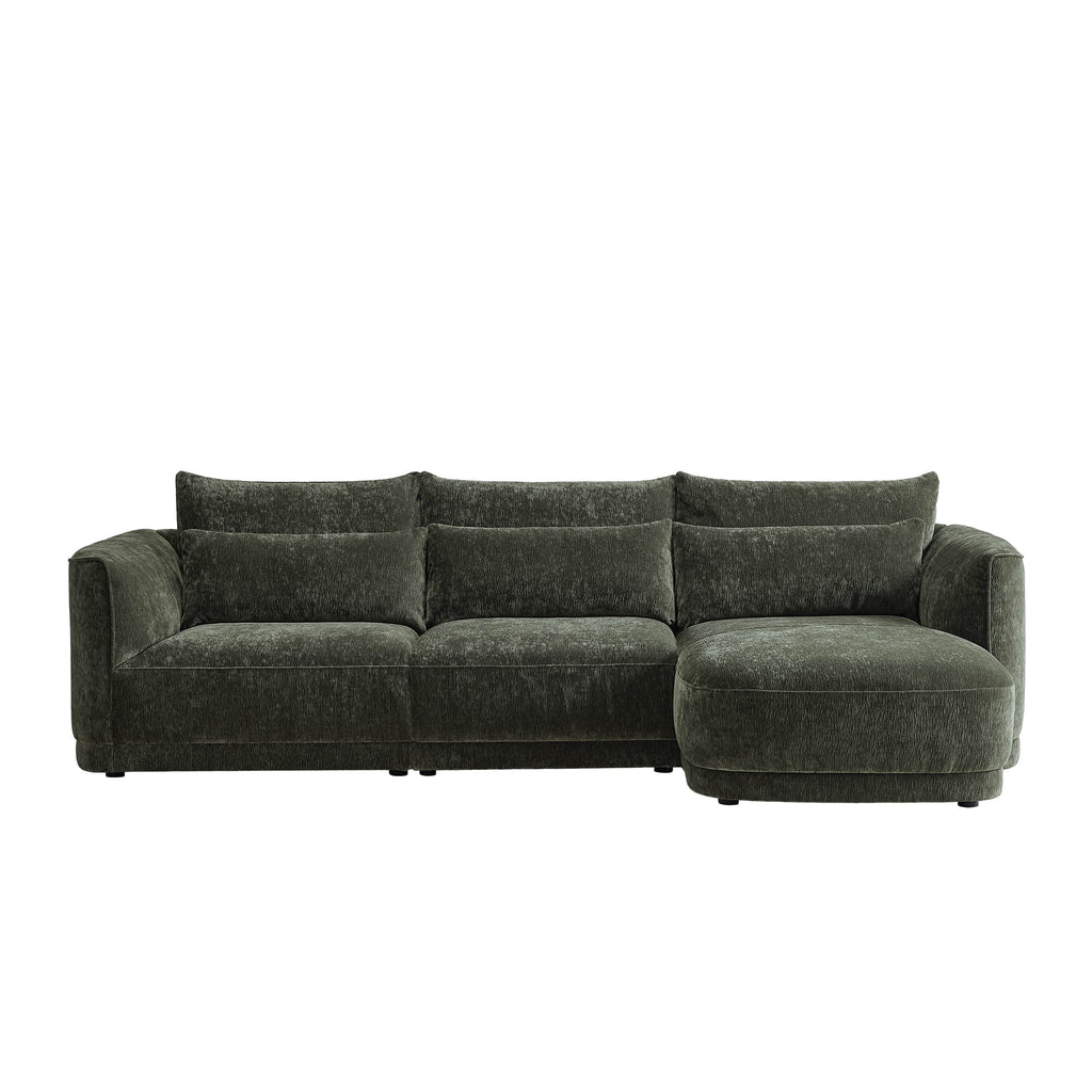 Daisy 3-Seat Modular Curved Chenille Sectional Sofa with Chaise and Down-Filled