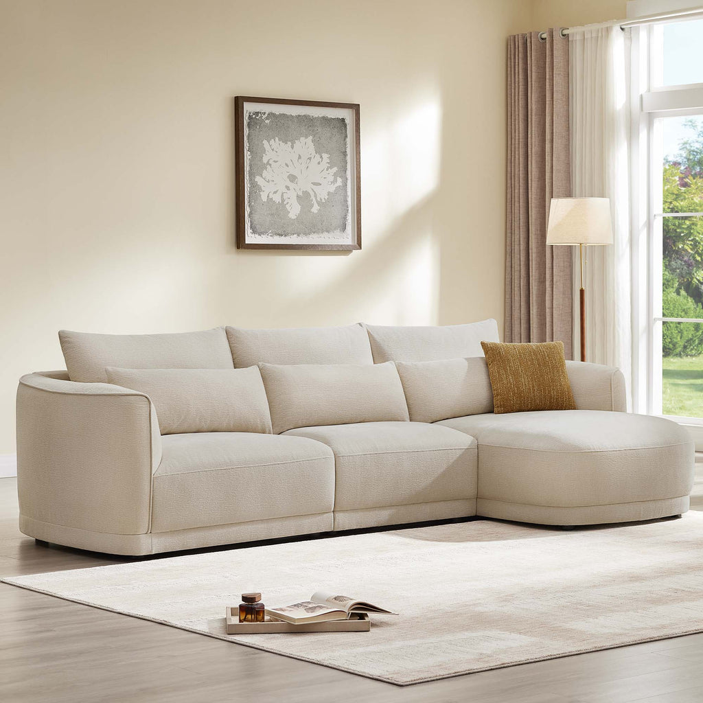 Daisy 3-Seat Modular Curved Chenille Sectional Sofa with Chaise and Down-Filled