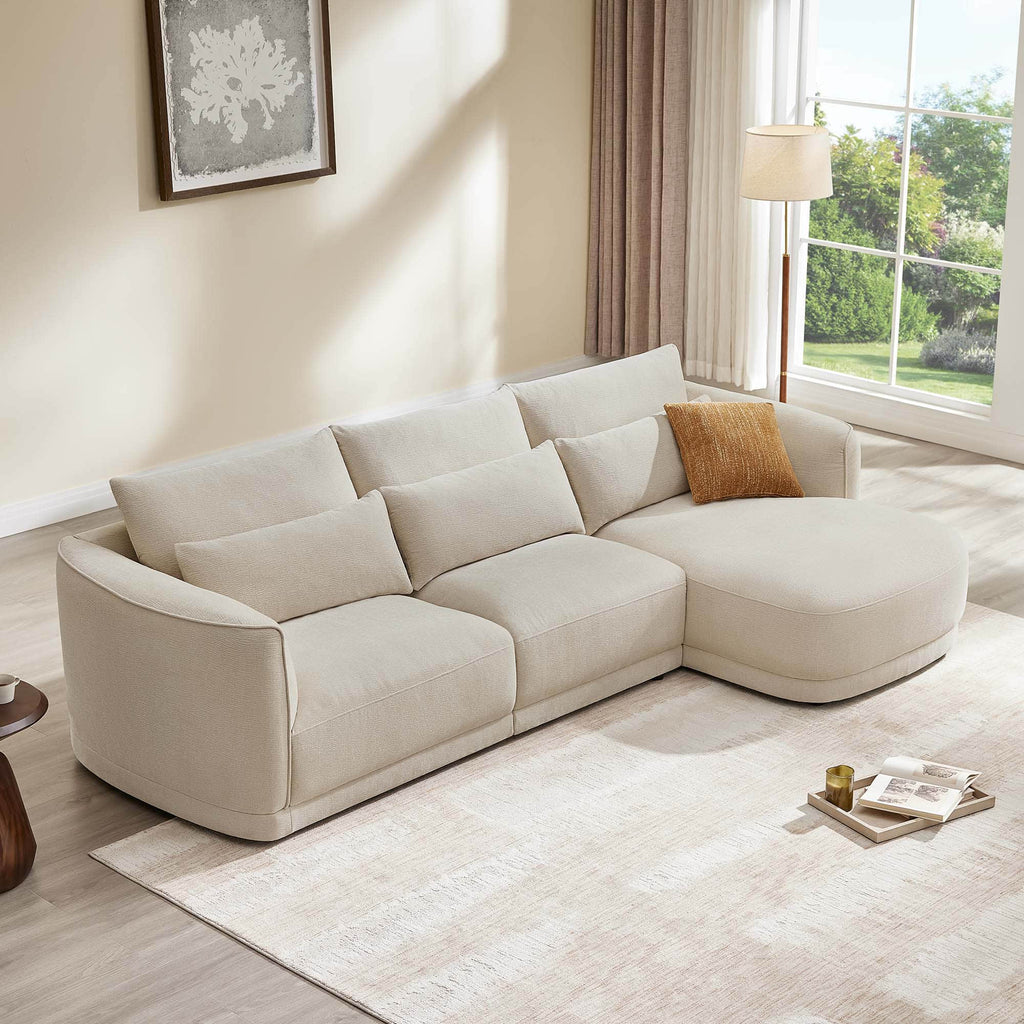 Daisy 3-Seat Modular Curved Chenille Sectional Sofa with Chaise and Down-Filled