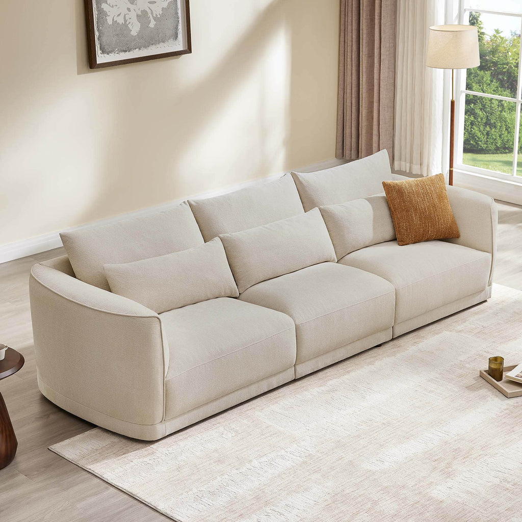 Daisy 3-Seat Modular Curved Chenille Sofa with Down-Filled Cushions