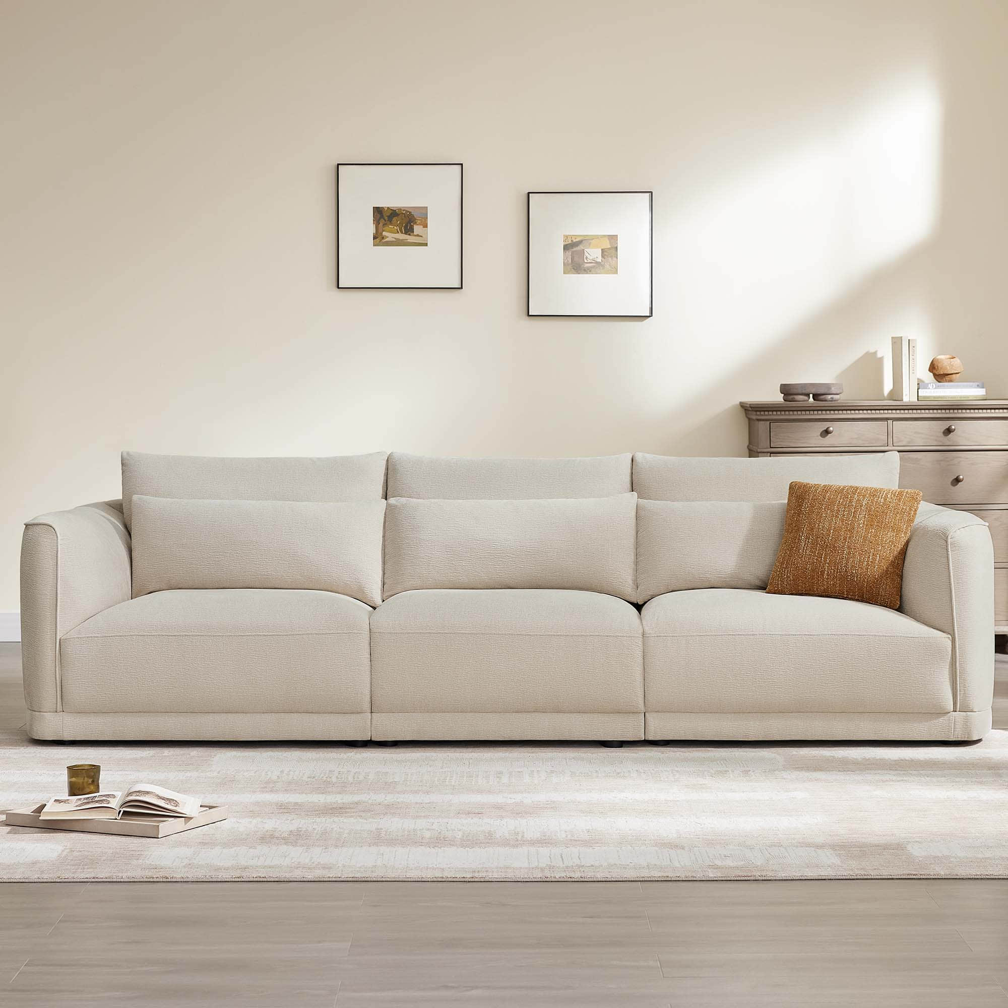 Daisy 3-Seat Modular Curved Chenille Sofa with Down-Filled Cushions