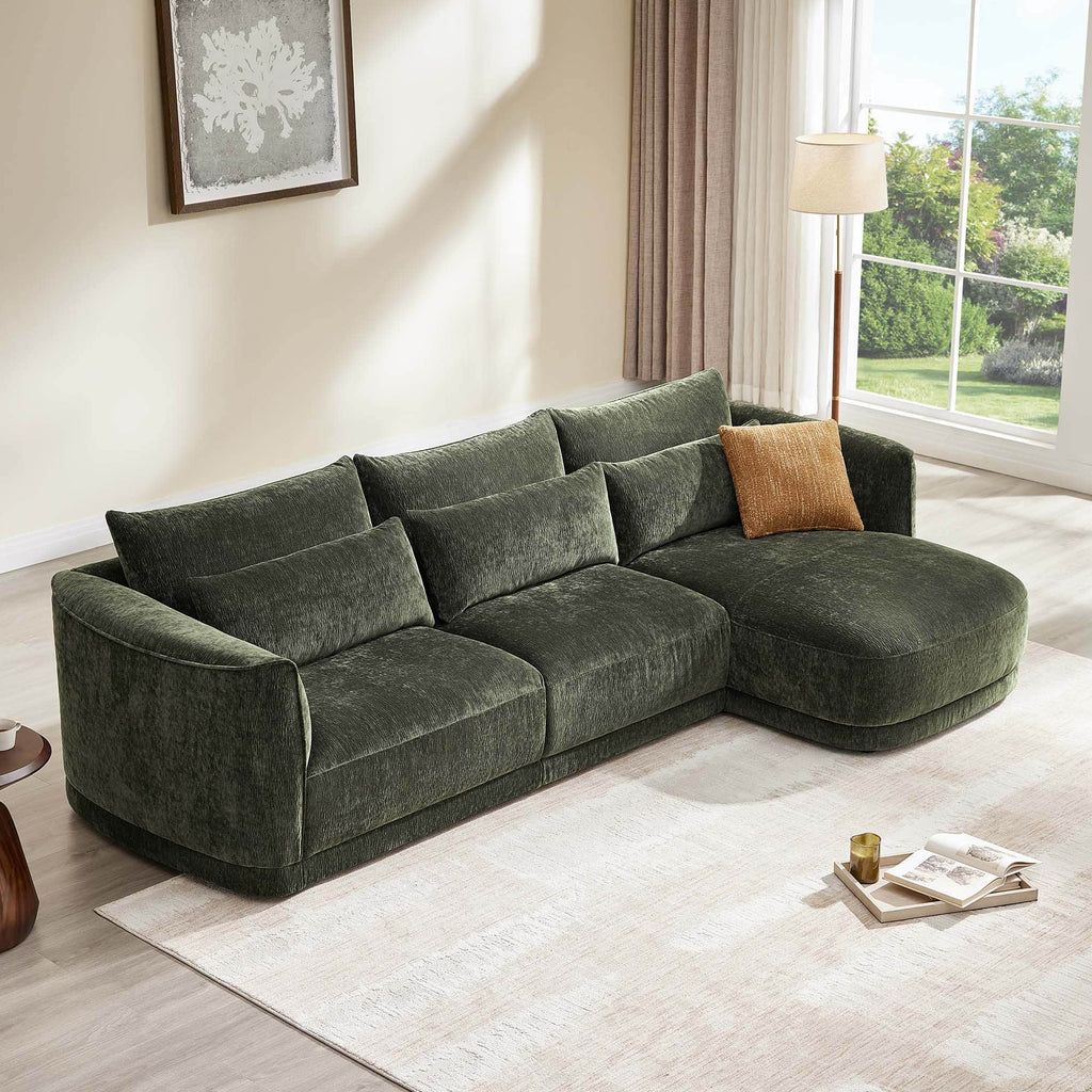 Daisy 3-Seat Modular Curved Chenille Sectional Sofa with Chaise and Down-Filled