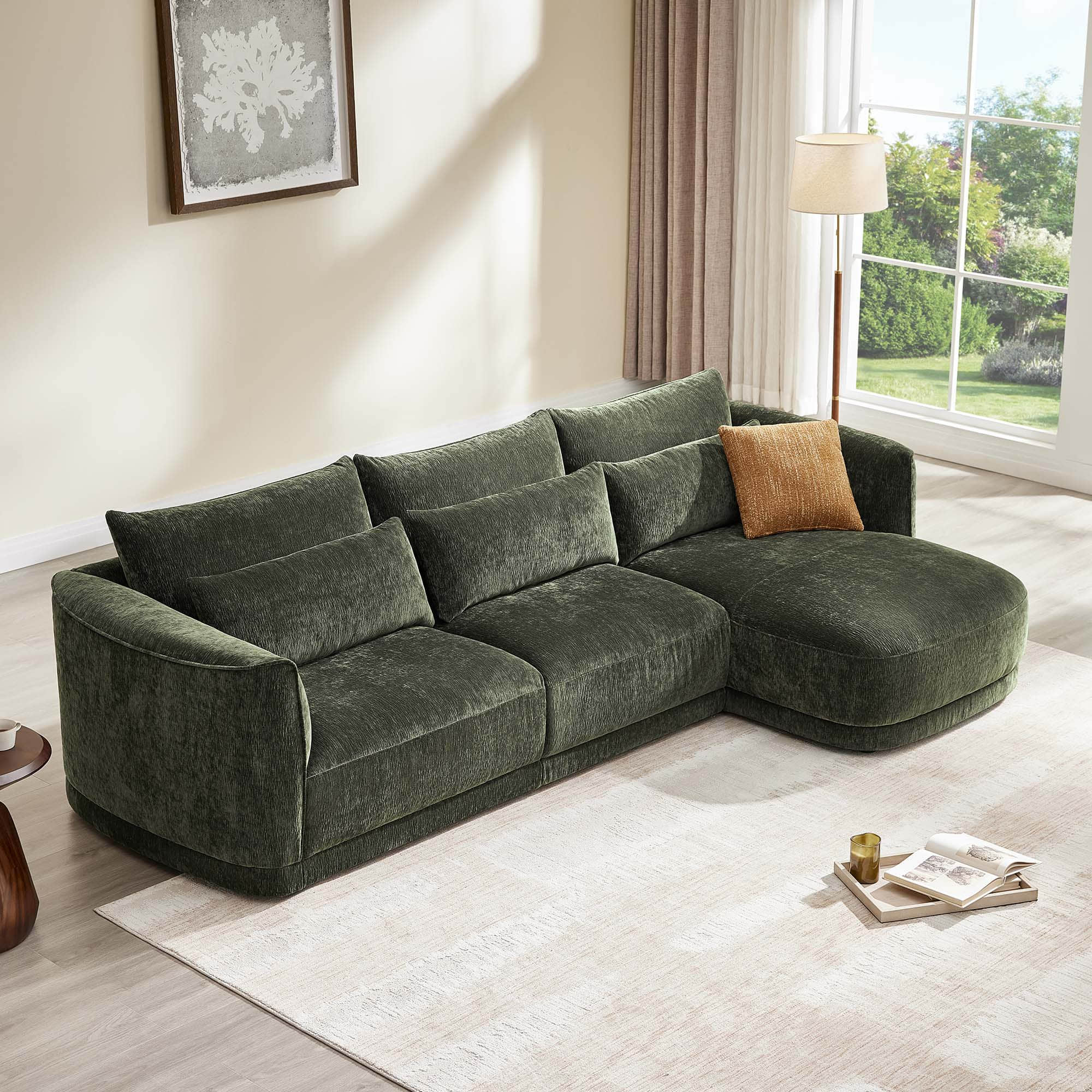 Daisy 3-Seat Modular Curved Chenille Sectional Sofa with Chaise and Down-Filled