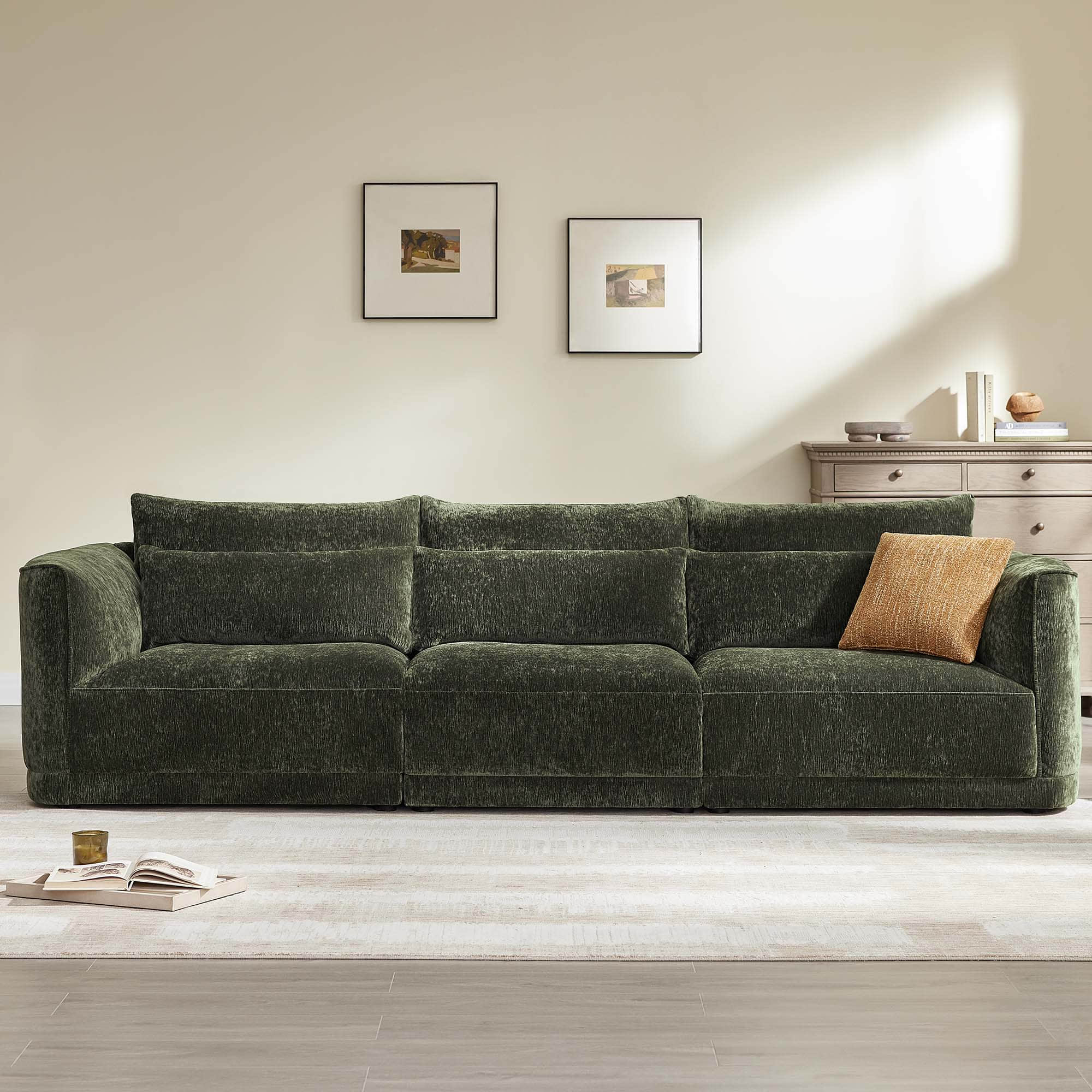 Daisy 3-Seat Modular Curved Chenille Sofa with Down-Filled Cushions