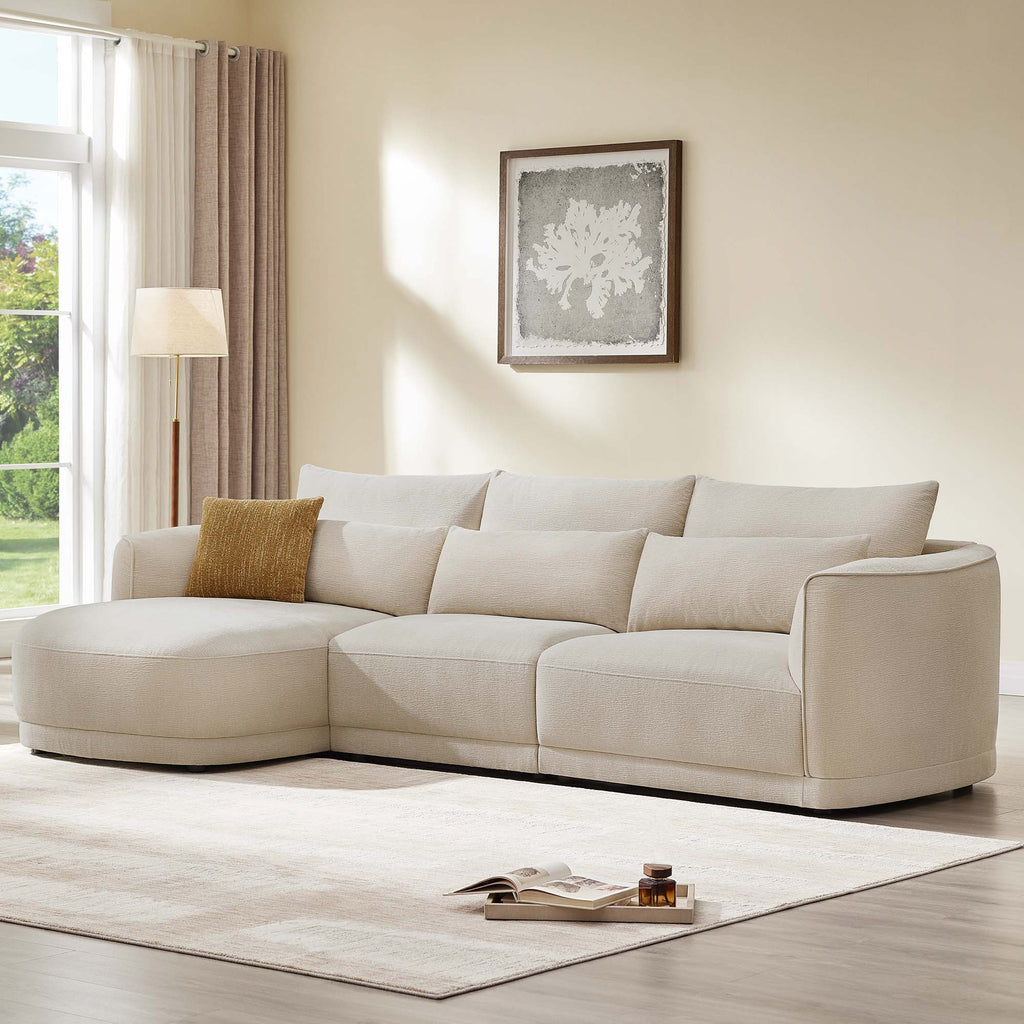 Daisy 3-Seat Modular Curved Chenille Sectional Sofa with Chaise and Down-Filled