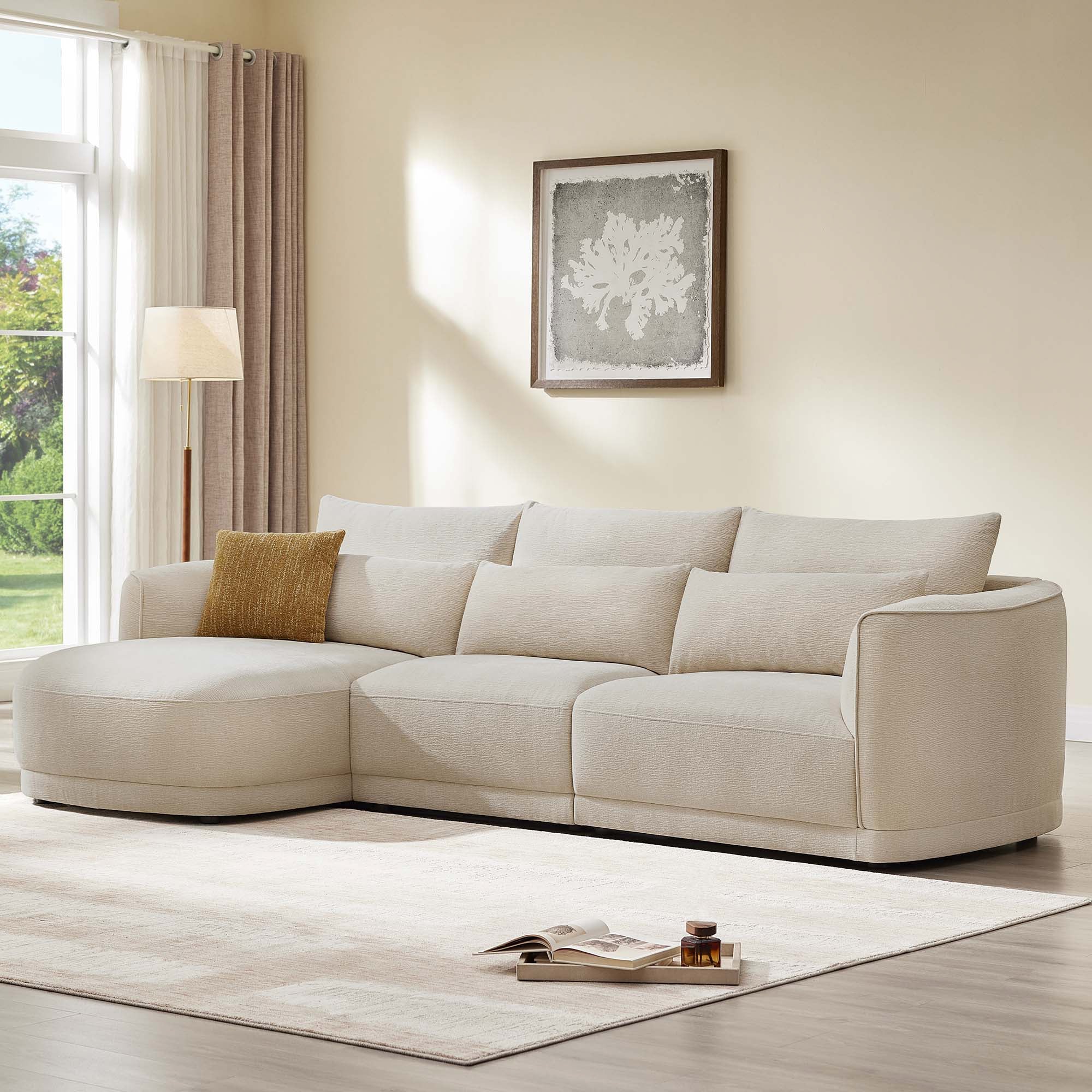 Daisy 3-Seat Modular Curved Chenille Sectional Sofa with Chaise and Down-Filled