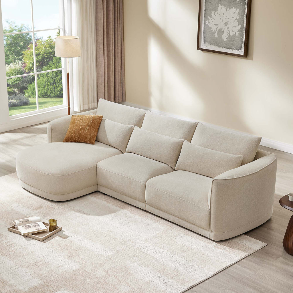 Daisy 3-Seat Modular Curved Chenille Sectional Sofa with Chaise and Down-Filled