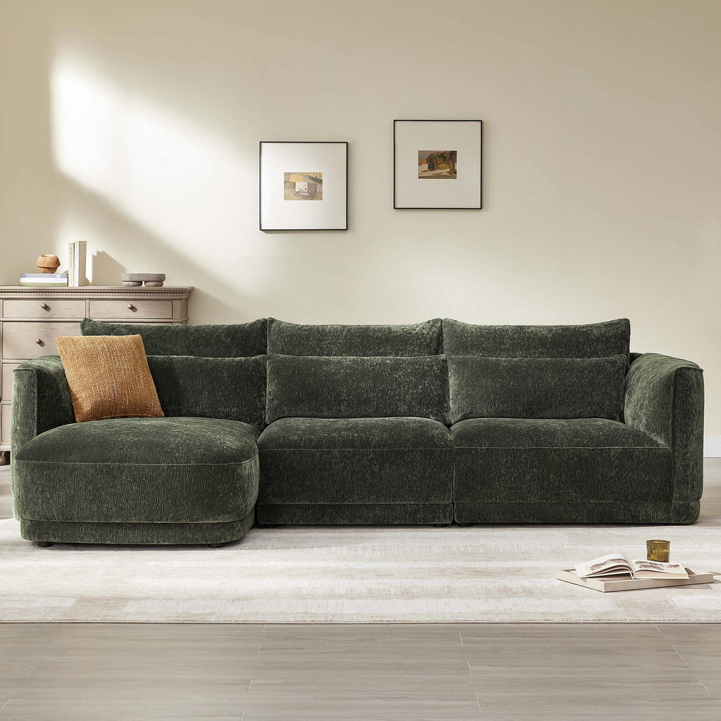 Daisy 3-Seat Modular Curved Chenille Sectional Sofa with Chaise and Down-Filled
