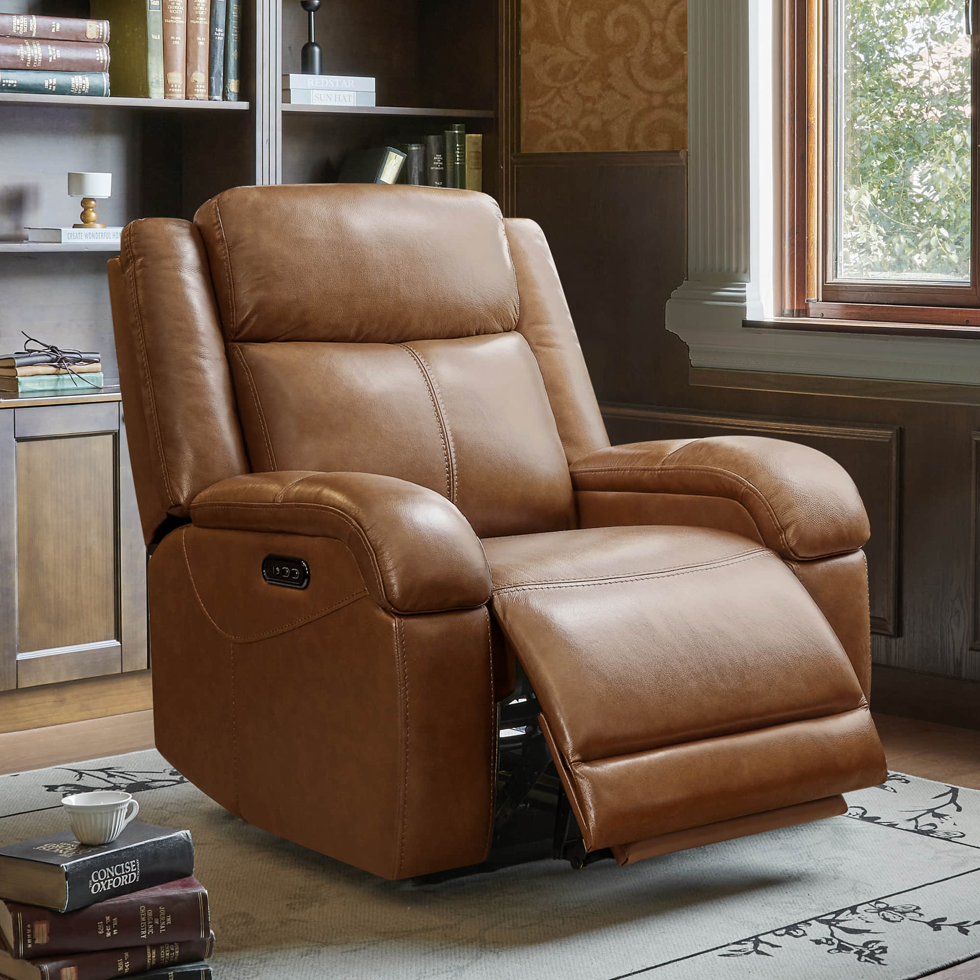 Isaac Genuine Leather Wall Hugger Power Recliner with Power Headrest