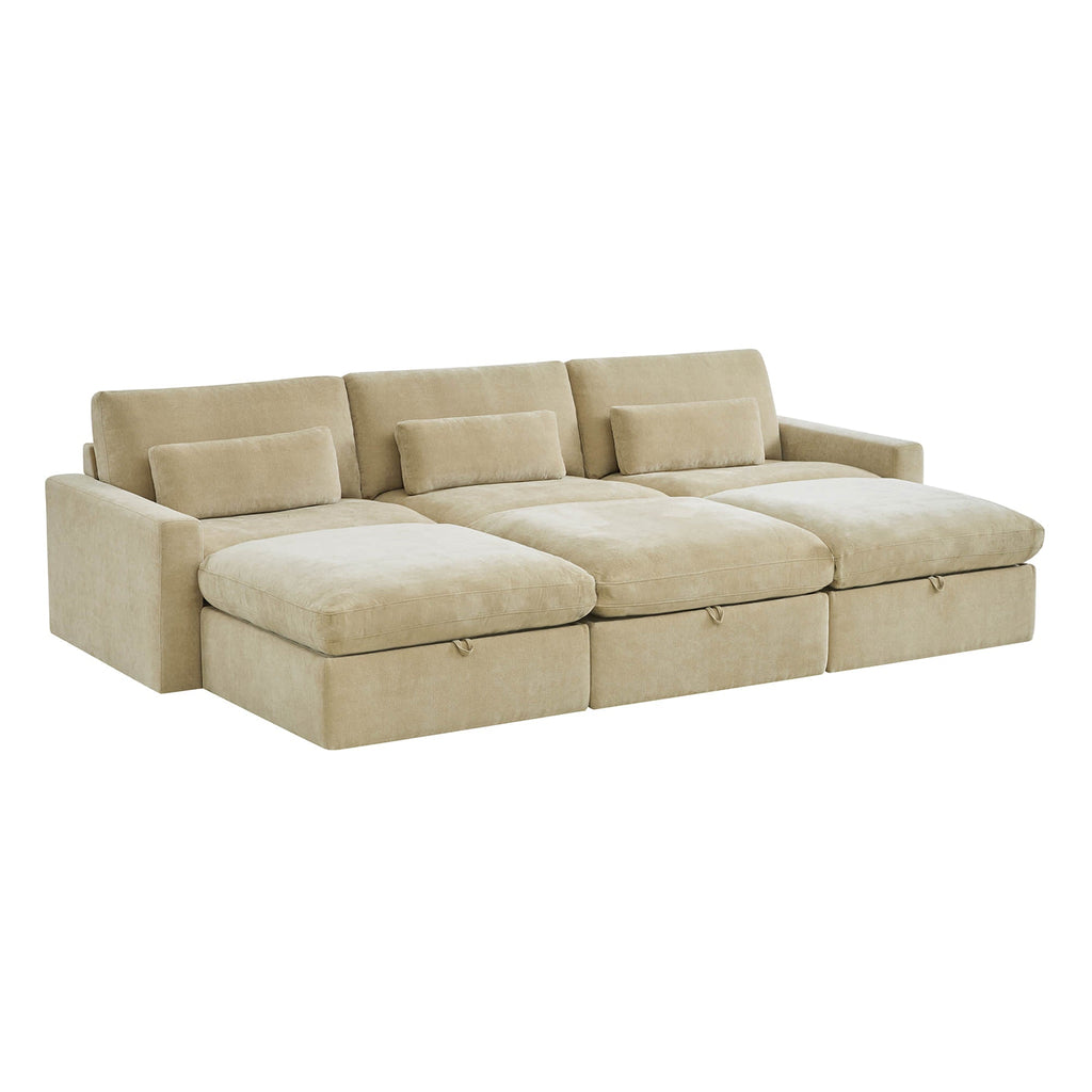 Ivy 6-Seat Performance Fabric Bed Modular Sectional Sofa with Storage Ottoman