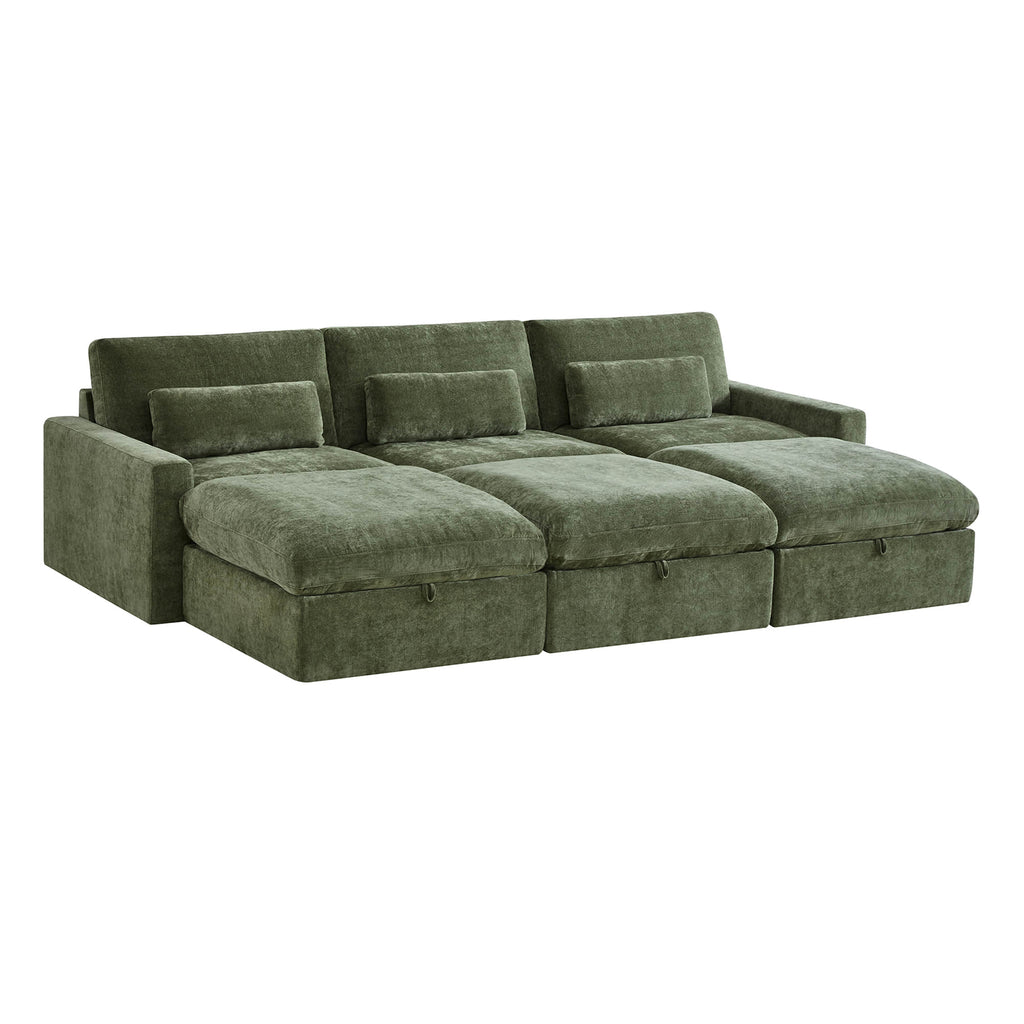 Ivy 6-Seat Performance Fabric Bed Modular Sectional Sofa with Storage Ottoman