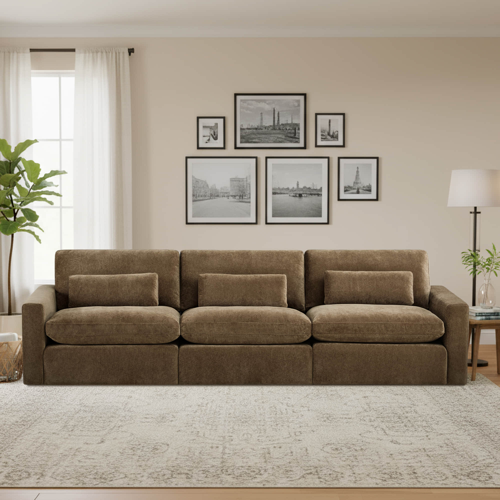 Ivy 3-Seat Performance Fabric Modular Sofa with Storage Ottoman