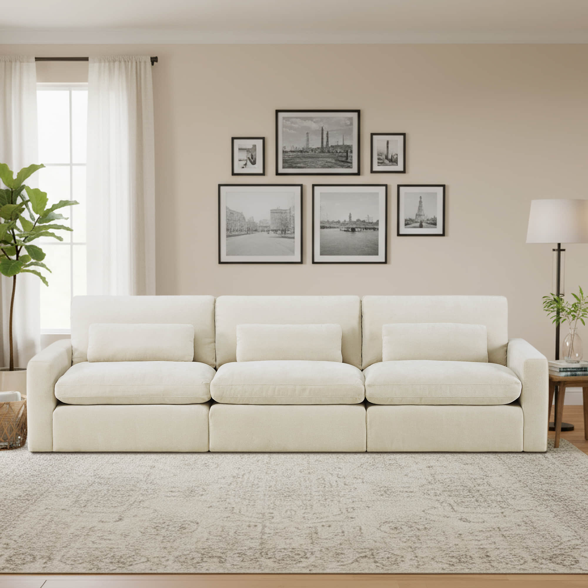 Ivy 3-Seat Performance Fabric Modular Sofa with Storage Ottoman