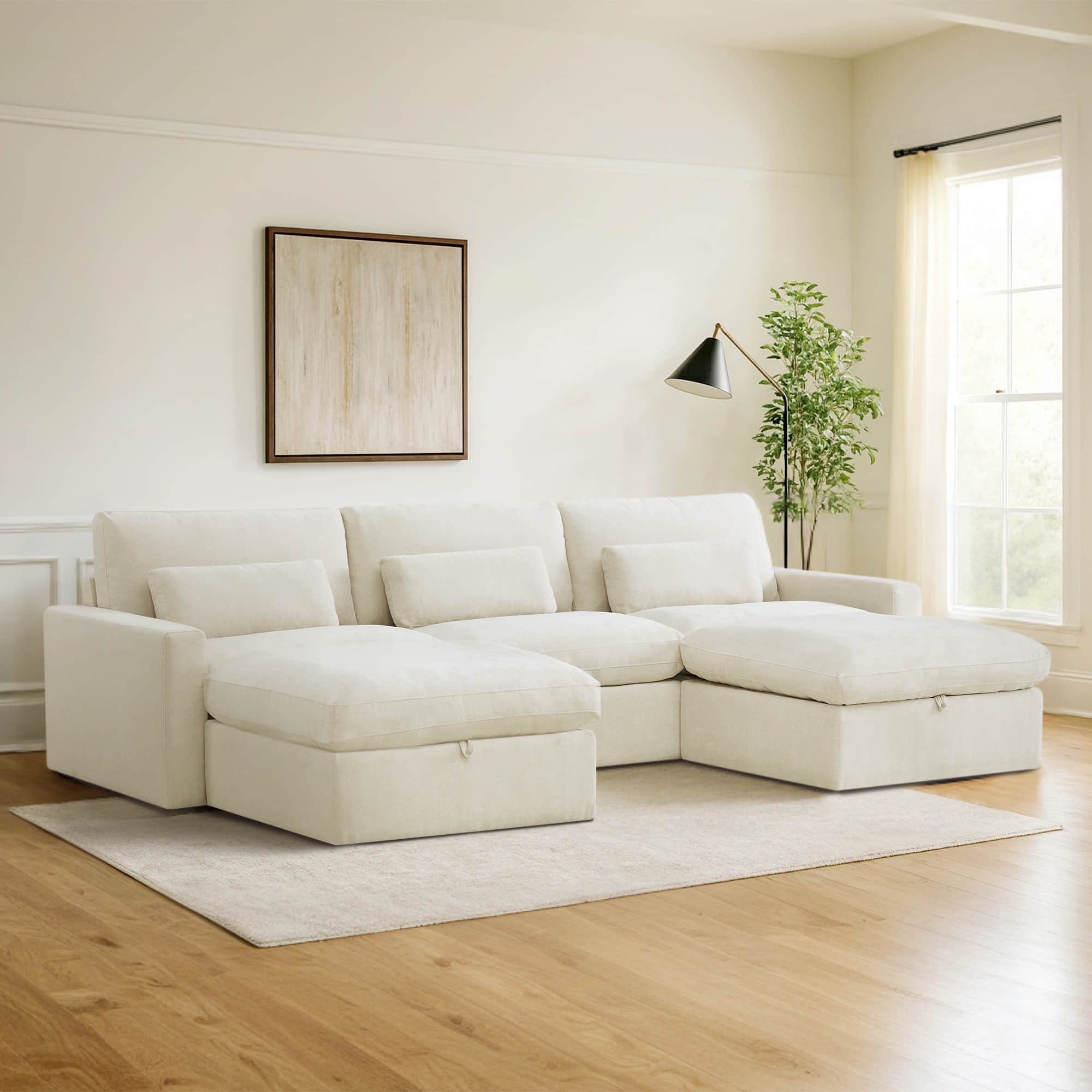 Ivy 5-Seat Performance Fabric Modular Sectional Sofa with Storage Ottoman