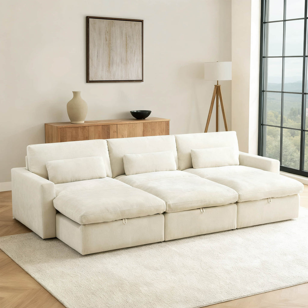 Ivy 6-Seat Performance Fabric Bed Modular Sectional Sofa with Storage Ottoman