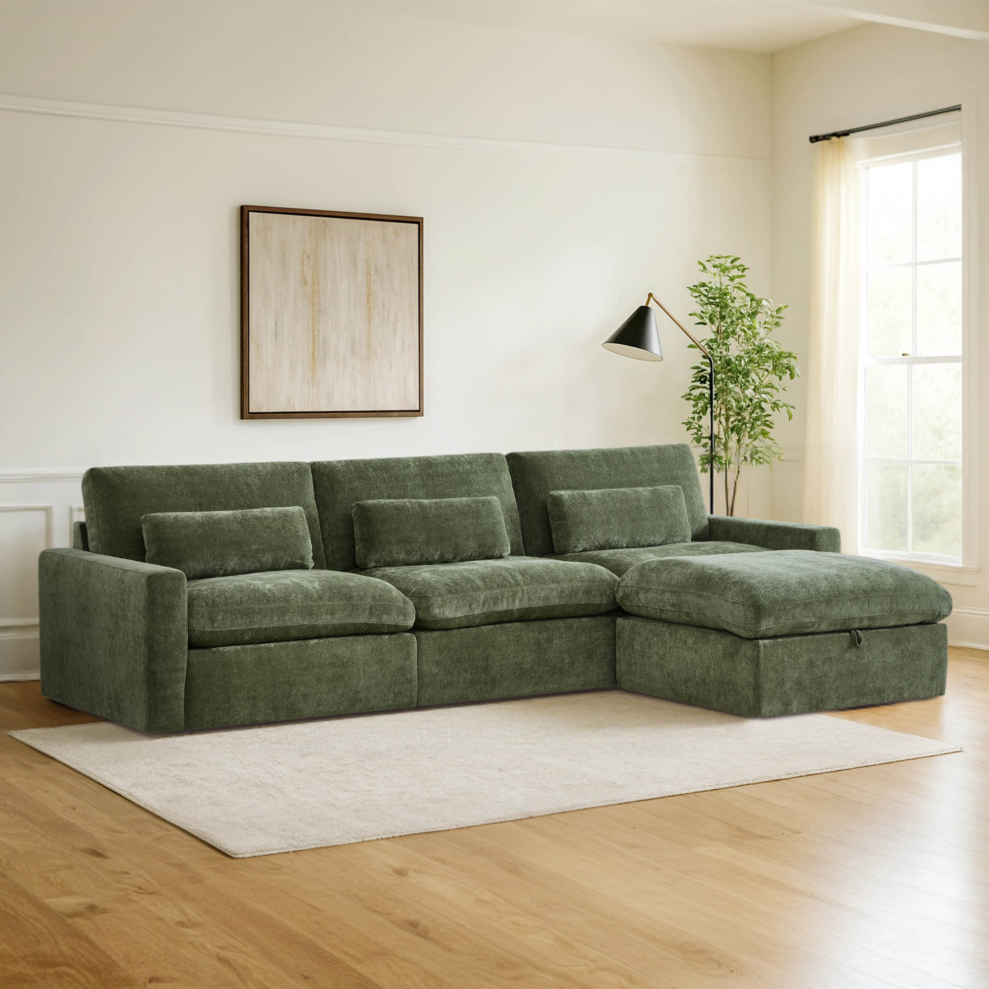 Ivy 4-Seat Performance Fabric Modular Sectional Sofa with Storage Ottoman