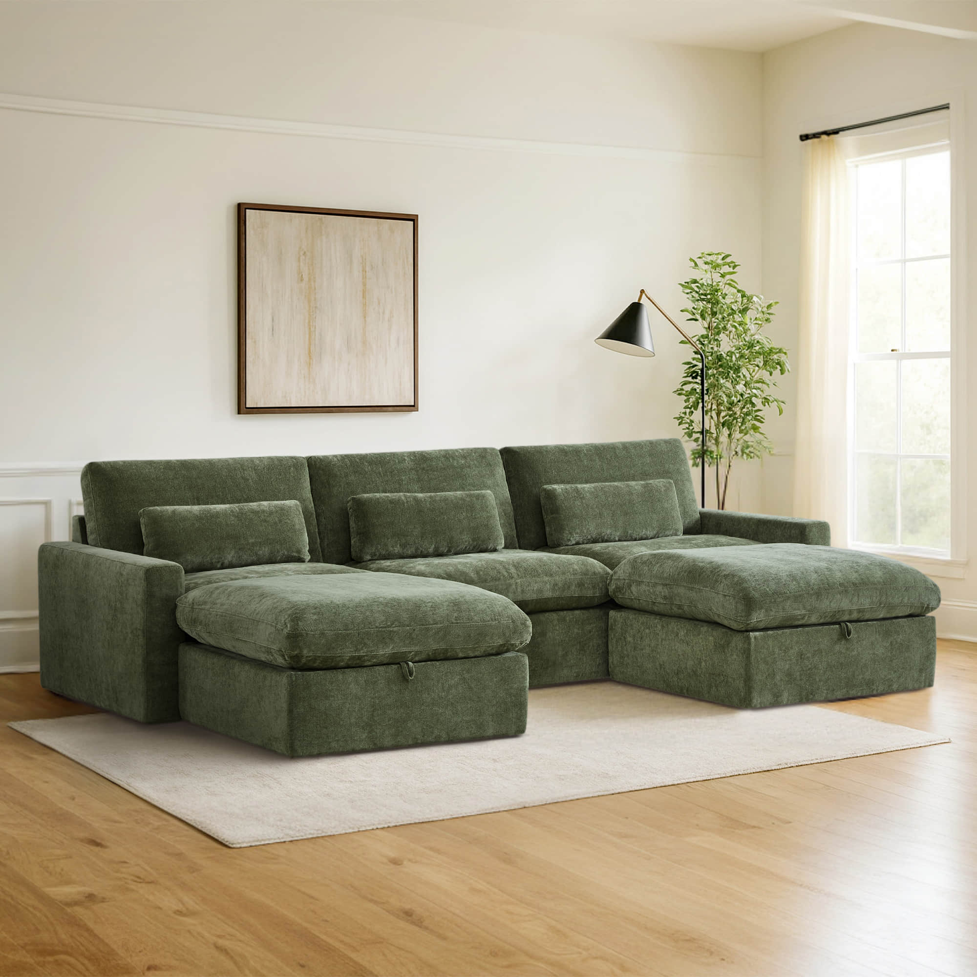 Ivy 5-Seat Performance Fabric Modular Sectional Sofa with Storage Ottoman