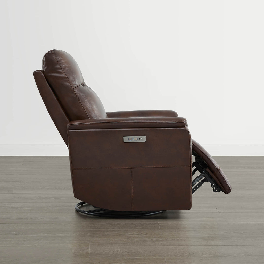 Jaxon Genuine Leather Swivel Glider Power Recliner with Power Headrest