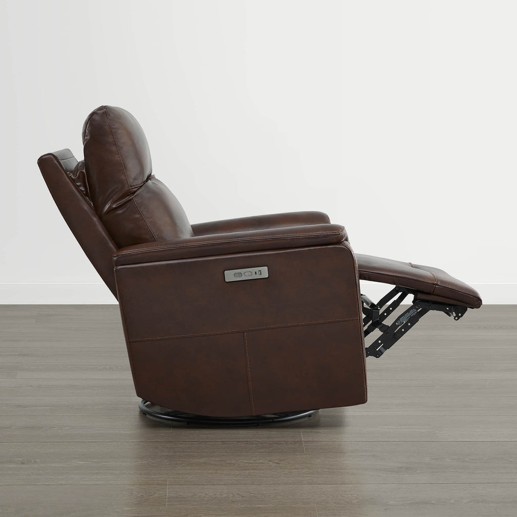 Jaxon Genuine Leather Swivel Glider Power Recliner with Power Headrest