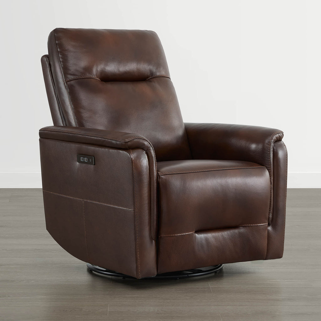 Jaxon Genuine Leather Swivel Glider Power Recliner with Power Headrest