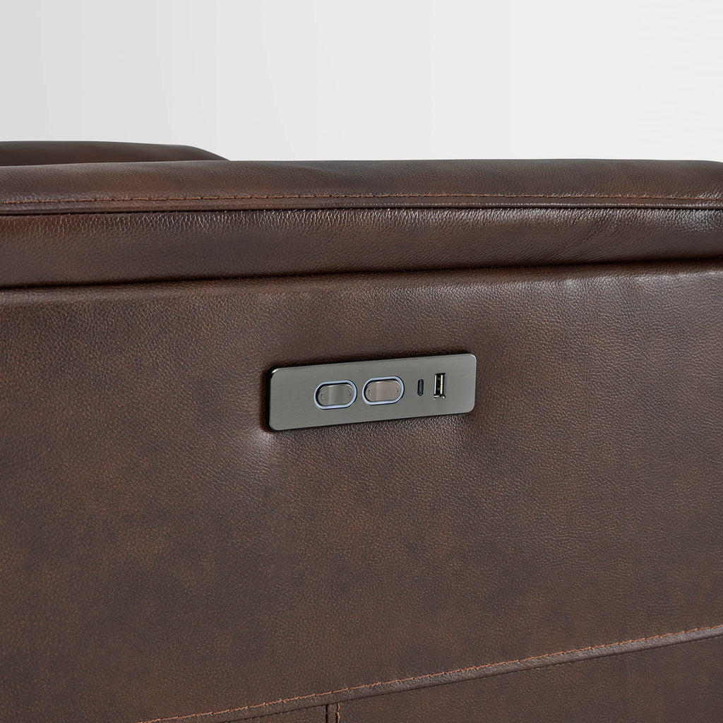 Jaxon Genuine Leather Swivel Glider Power Recliner with Power Headrest