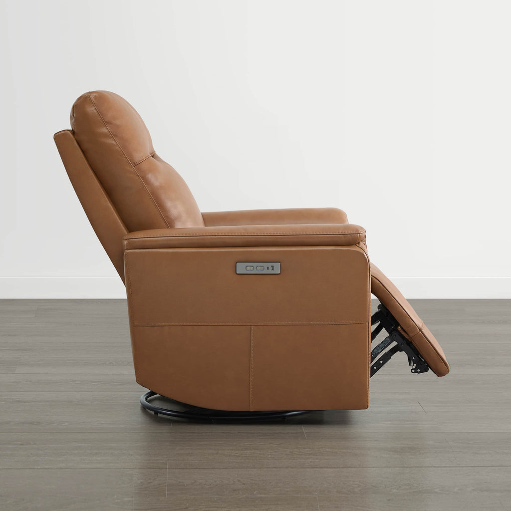 Jaxon Genuine Leather Swivel Glider Power Recliner with Power Headrest