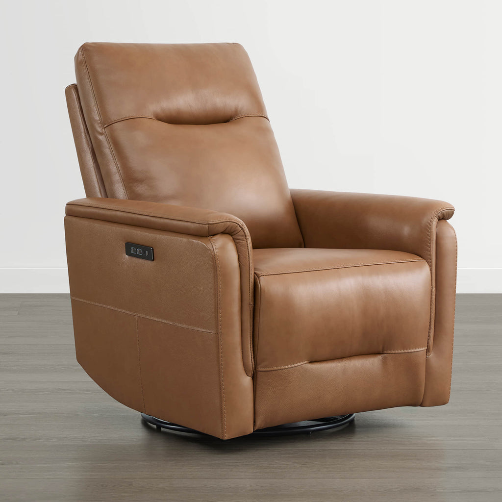Jaxon Genuine Leather Swivel Glider Power Recliner with Power Headrest