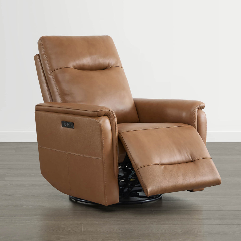 Jaxon Genuine Leather Swivel Glider Power Recliner with Power Headrest
