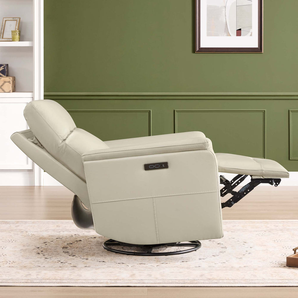 Jaxon Genuine Leather Swivel Glider Power Recliner with Power Headrest