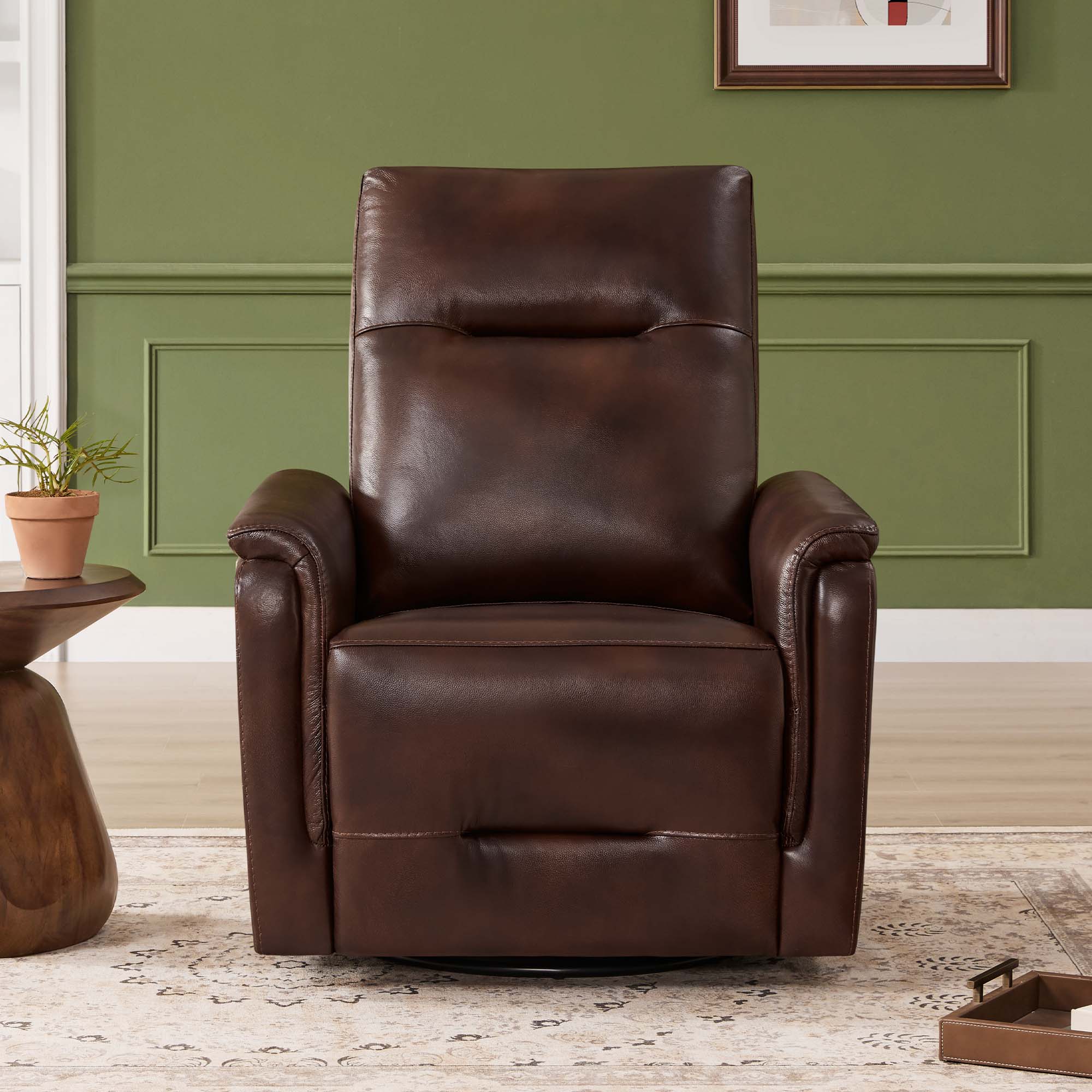 Jaxon Genuine Leather Swivel Glider Power Recliner with Power Headrest