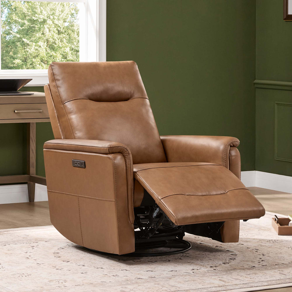 Jaxon Genuine Leather Swivel Glider Power Recliner with Power Headrest