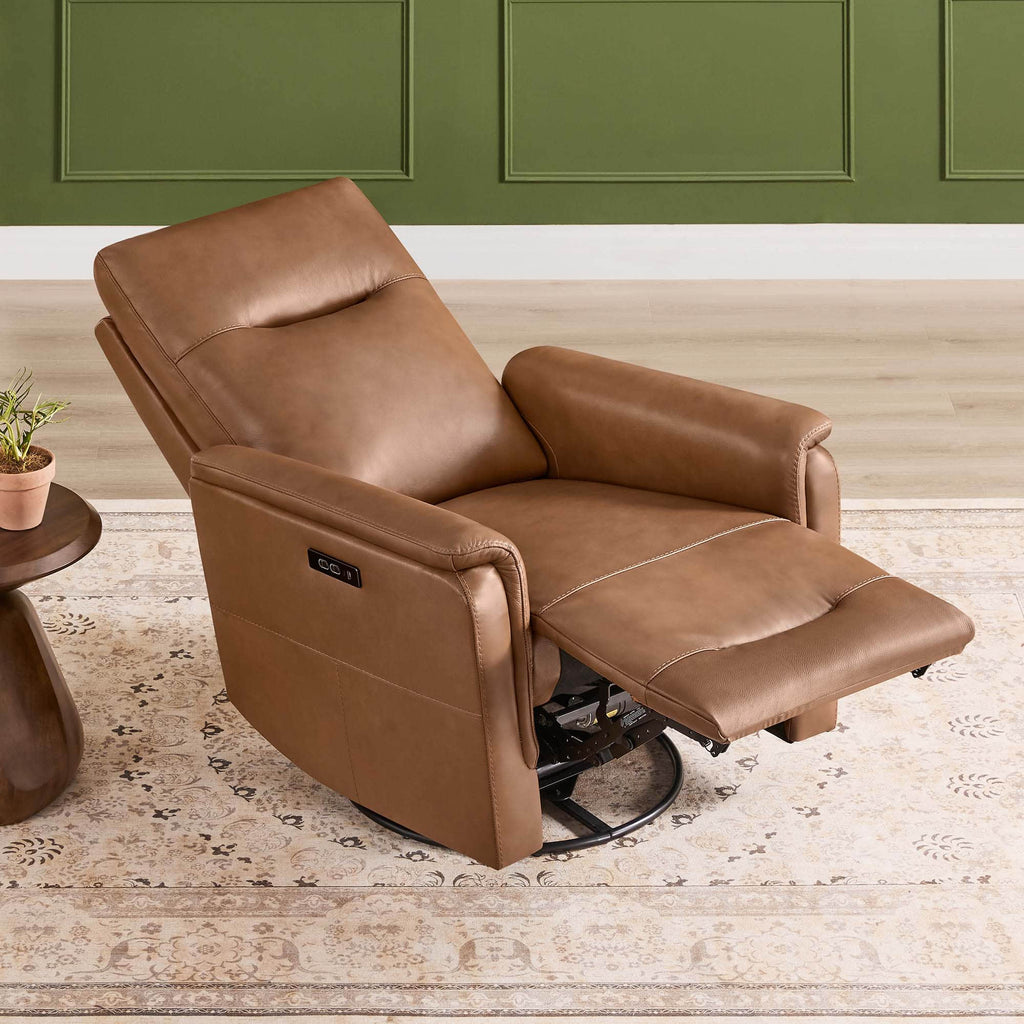 Jaxon Genuine Leather Swivel Glider Power Recliner with Power Headrest