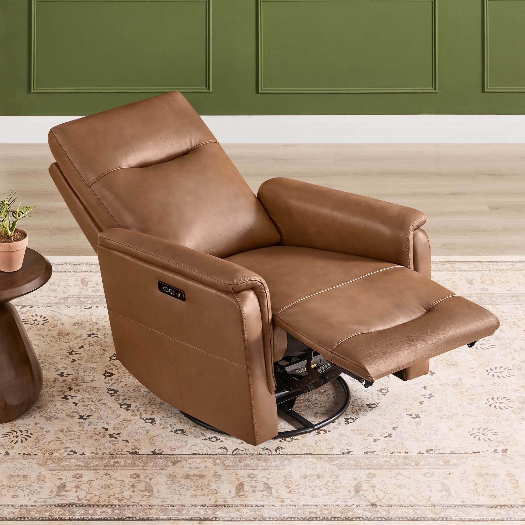 Jaxon Genuine Leather Swivel Glider Power Recliner with Power Headrest