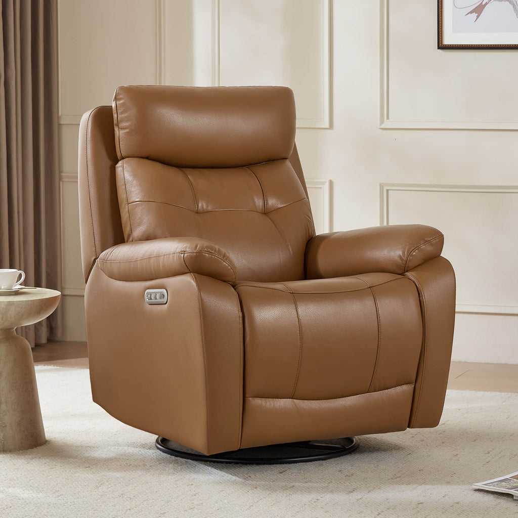 Keith Leather Swivel Glider Recliner with Power Headrest