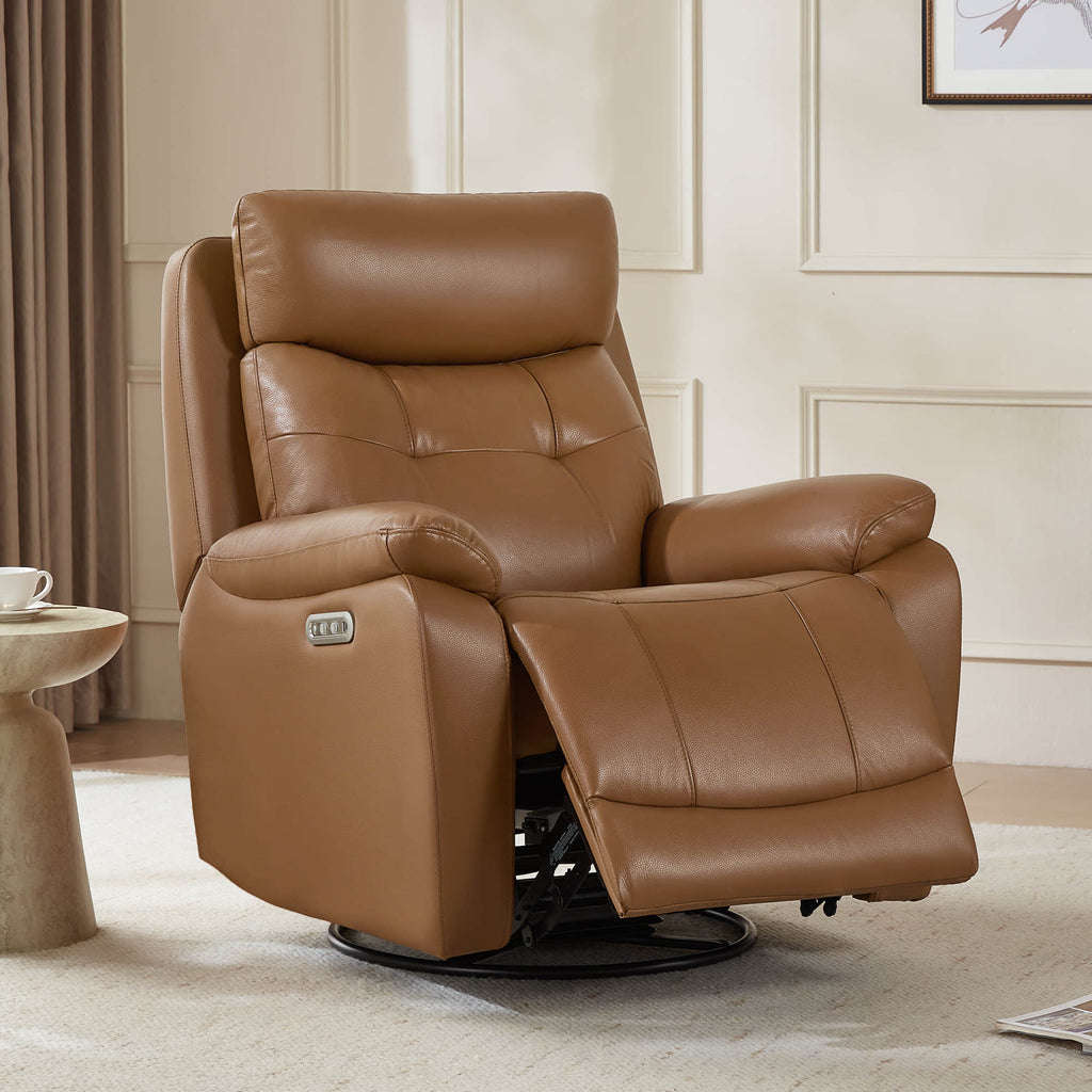 Keith Leather Swivel Glider Recliner with Power Headrest