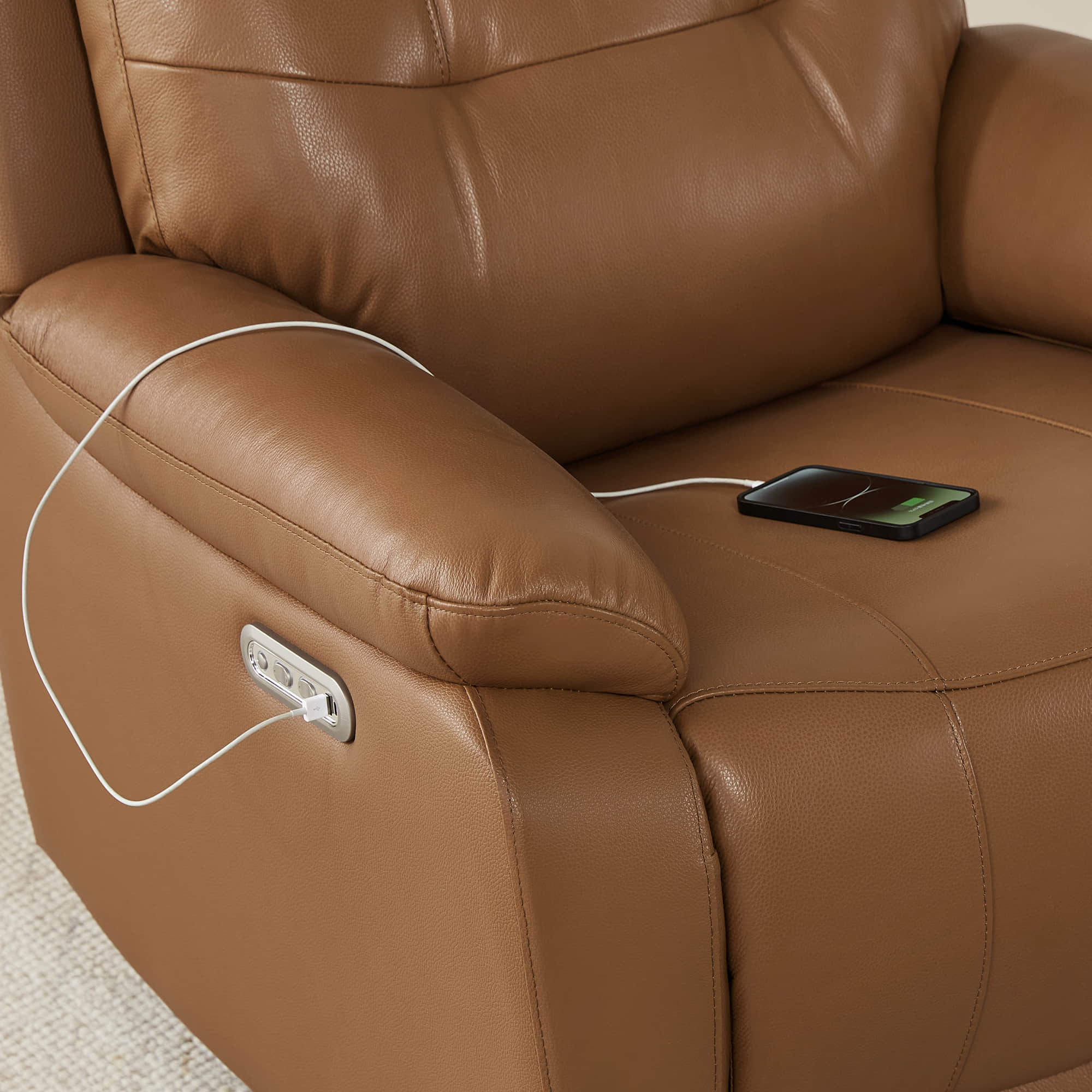 Keith Leather Swivel Glider Recliner with Power Headrest