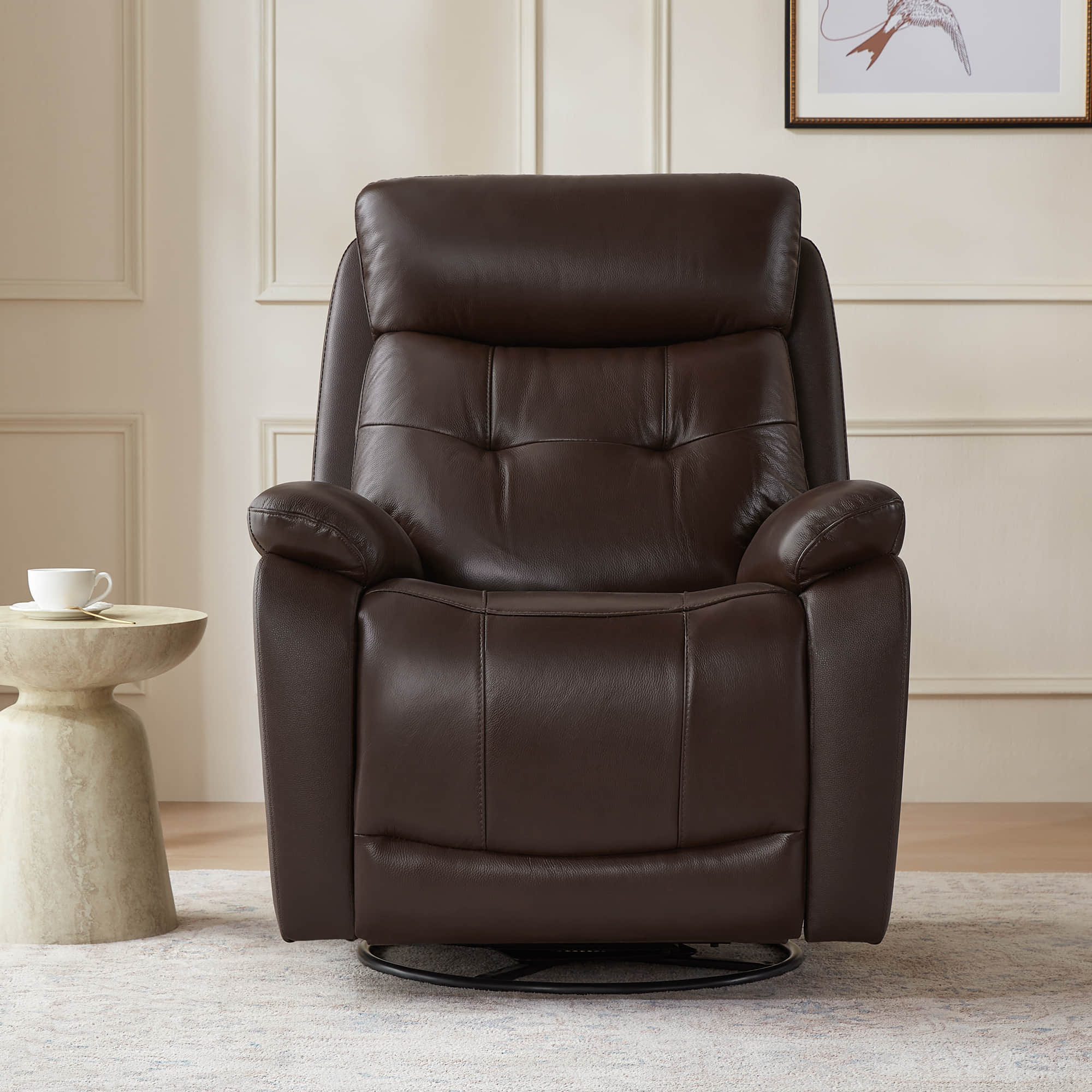 Keith Leather Swivel Glider Recliner with Power Headrest