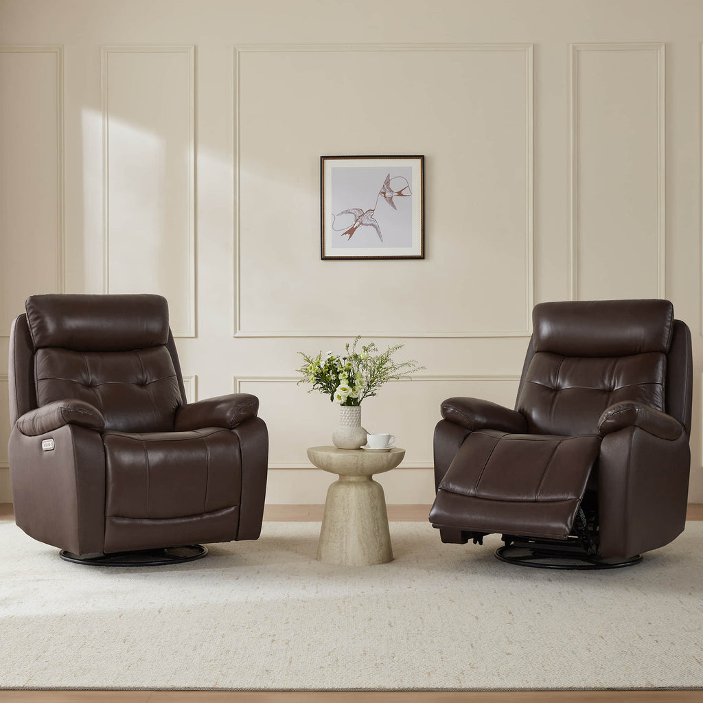 Keith Leather Swivel Glider Recliner with Power Headrest