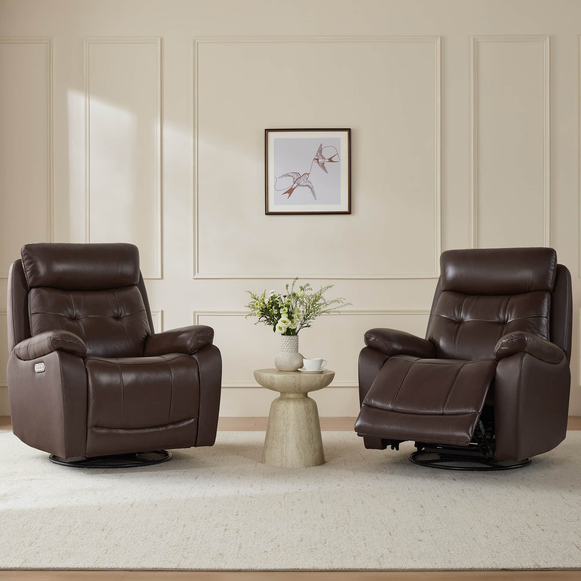 Keith Leather Swivel Glider Recliner with Power Headrest