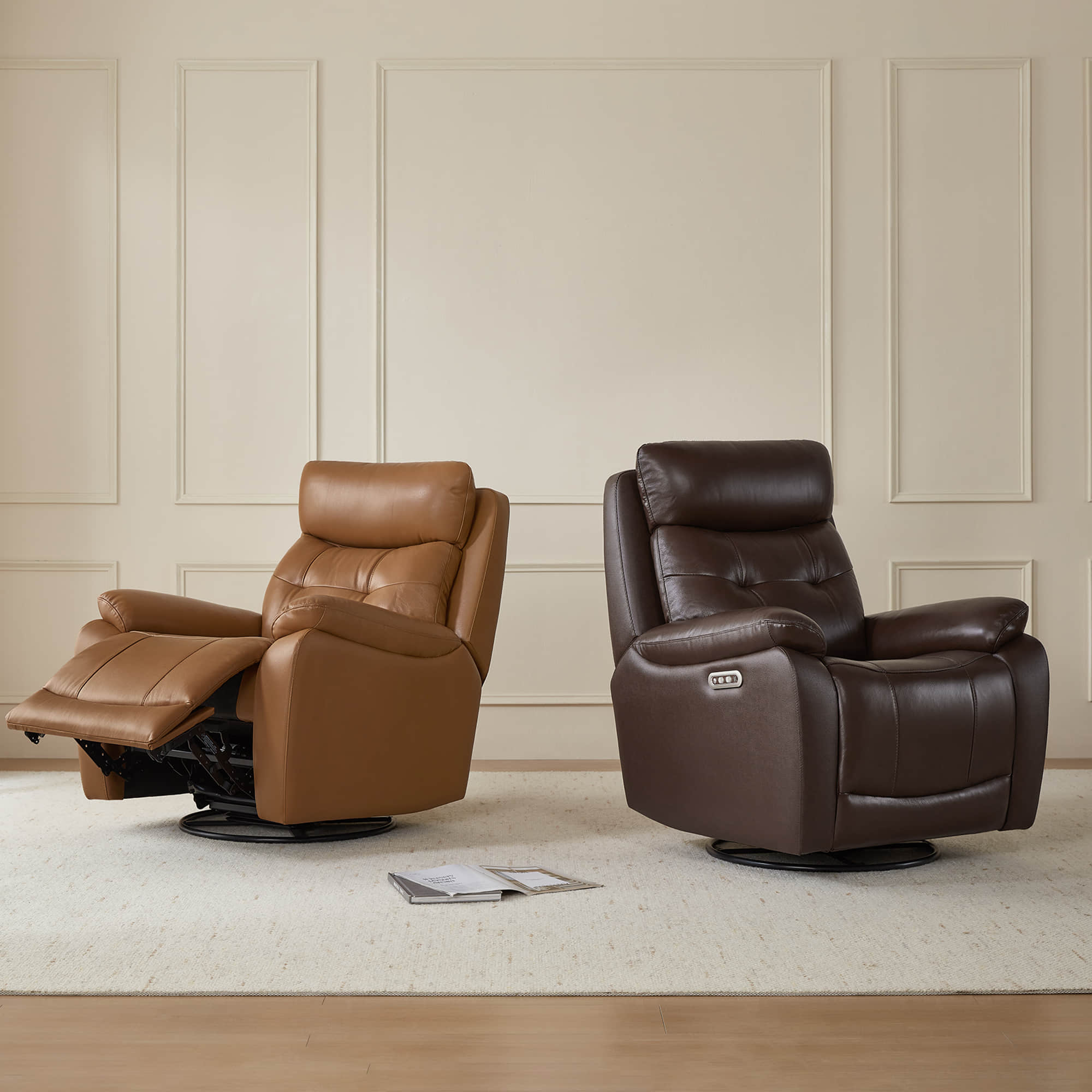 Keith Leather Swivel Glider Recliner with Power Headrest