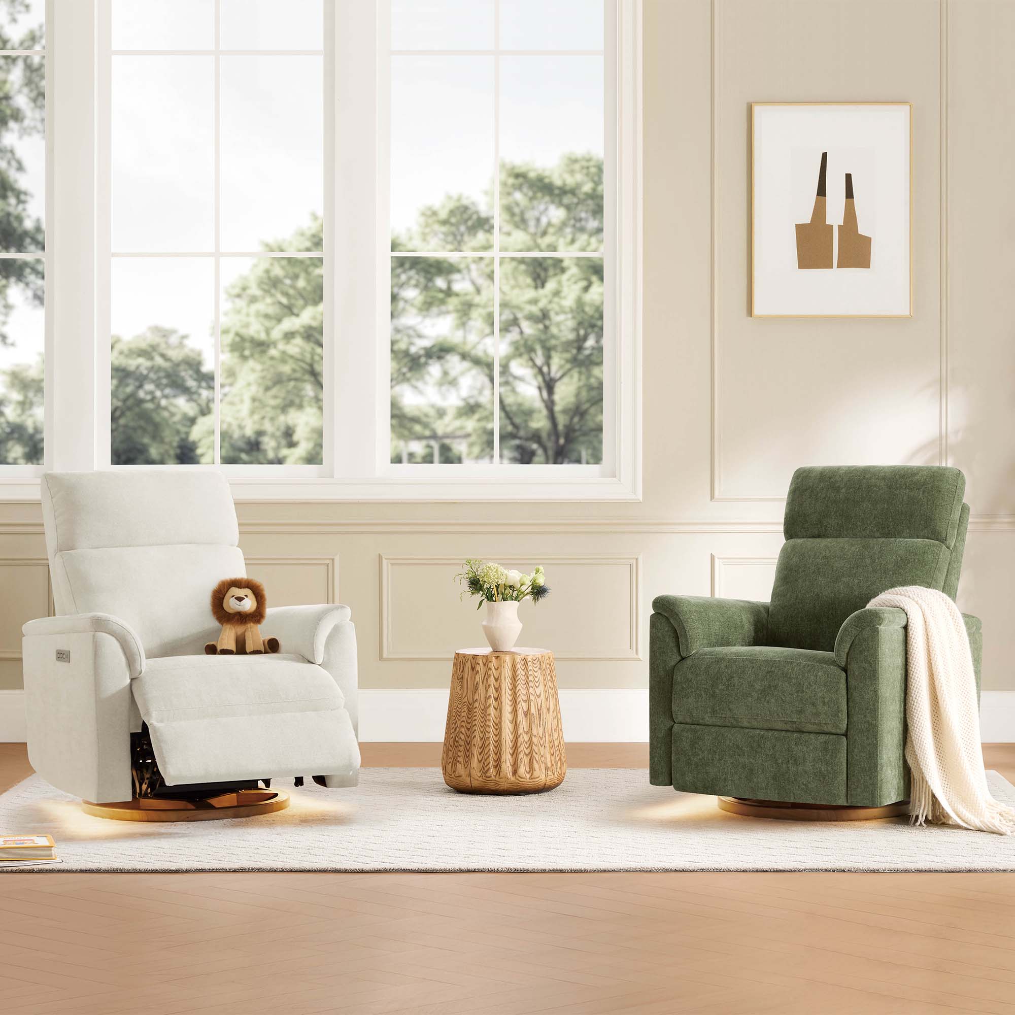 Lulla Power Swivel Nursery Glider Recliner with Power Headrest and Nightlight