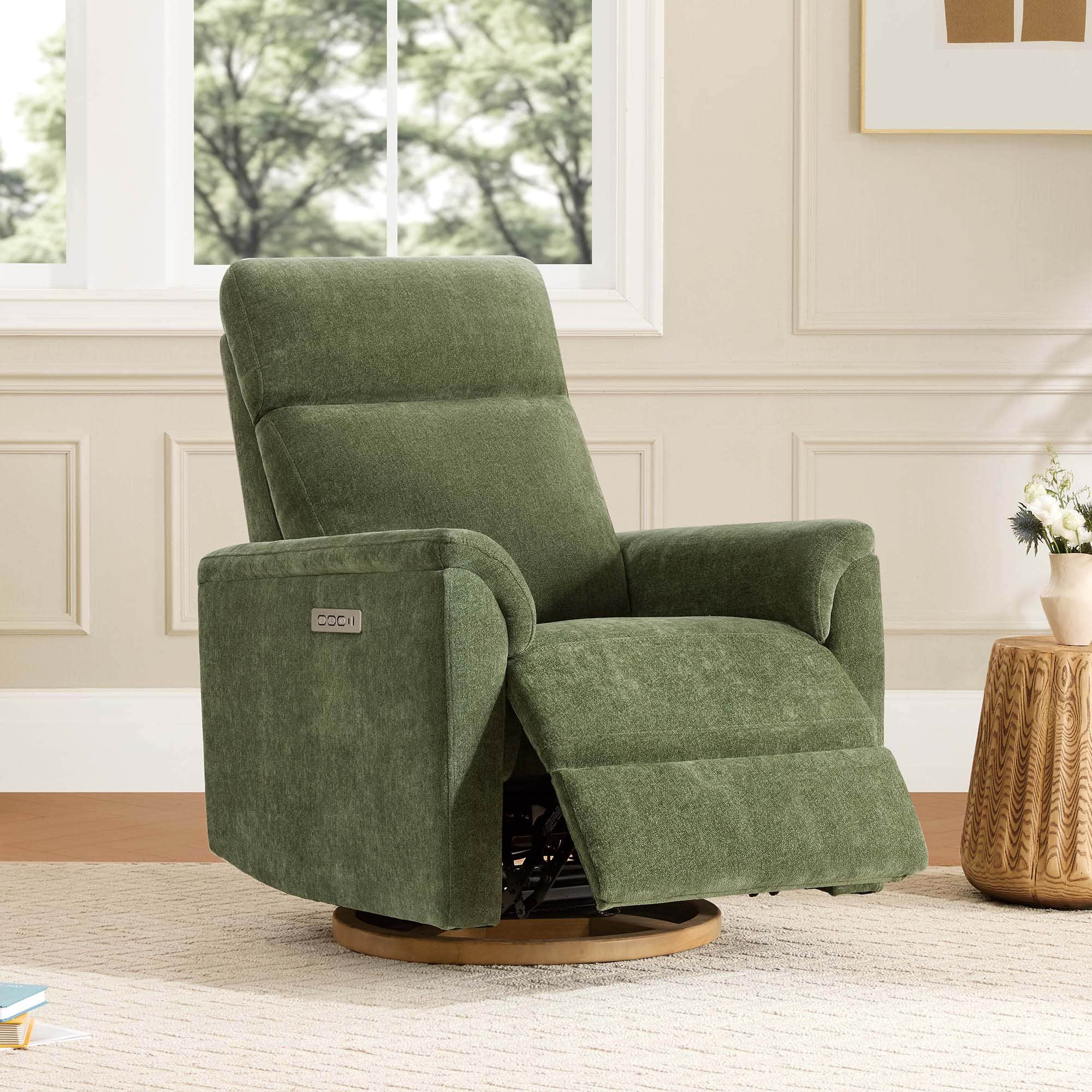 Lulla Power Swivel Nursery Glider Recliner with Power Headrest and Nightlight