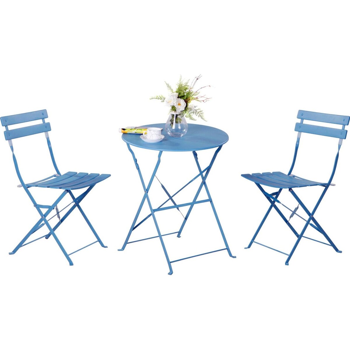 3pc Metal Folding Bistro Set, Weather-Resistant Outdoor/Indoor Conversation Set for Patio, Yard, Garden