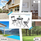 3pc Metal Folding Bistro Set, Weather-Resistant Outdoor/Indoor Conversation Set for Patio, Yard, Garden